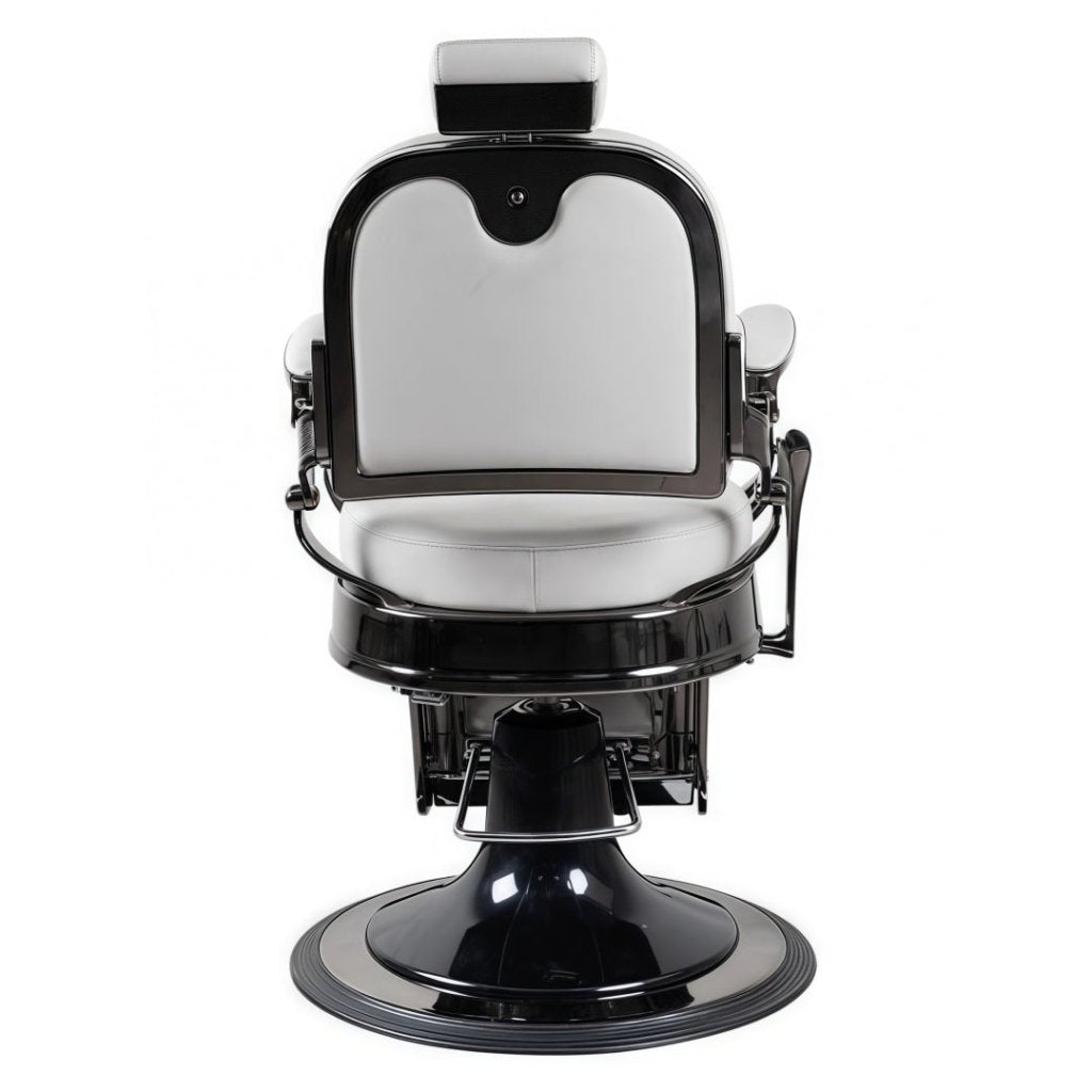 Vintage Barber Chair - Light Grey Upholstery with Black Chrome Accents | Perfect for Home Salons, Man Caves & Retro Decor