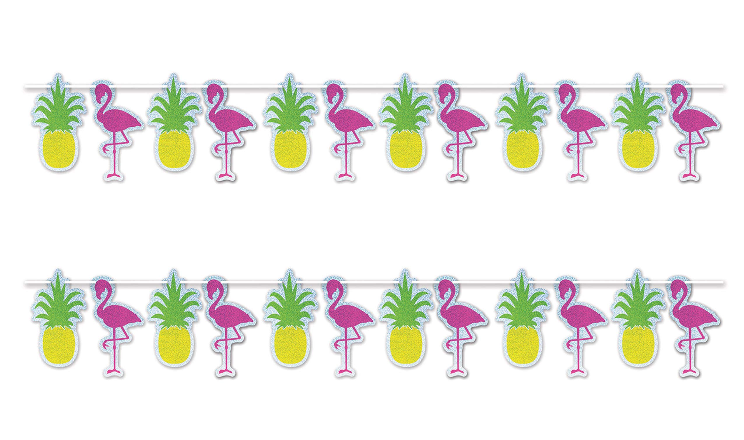 Flamingo & Pineapple Hanging Banner - 2 Piece Tropical Luau Party Decorations for Under The Sea Theme, Hawaiian Beach Party, Poolside Decor & Summer Celebrations