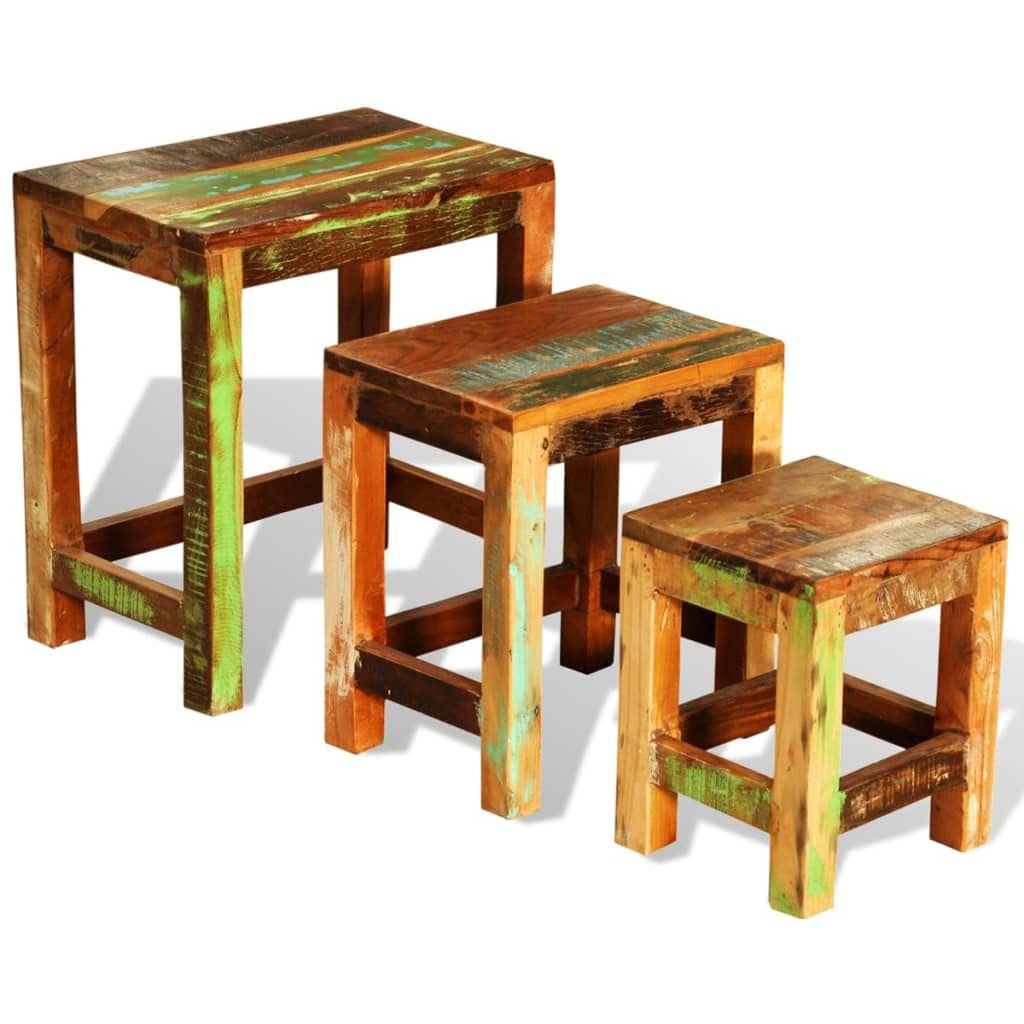 Modern Industrial Nesting Coffee Tables Set of 3 - Stackable Living Room Accent Tables with Reclaimed Wood Finish - Vintage Style Side Tables for Small Spaces, Home Decor & Coffee Table Styling