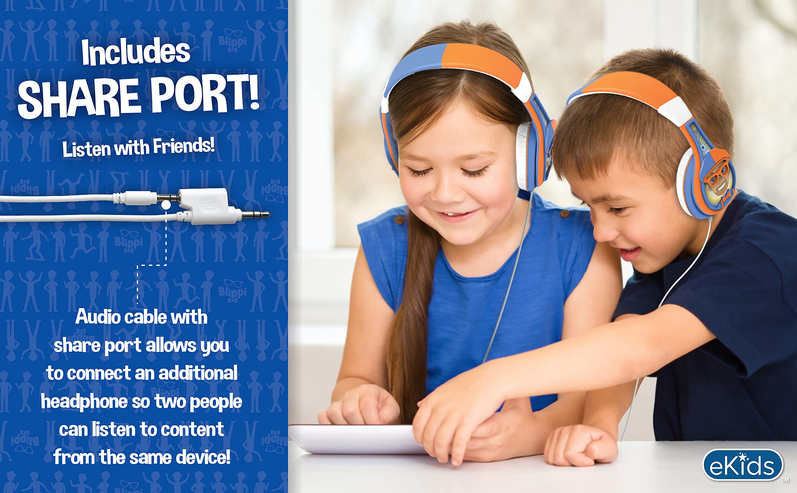 Blippi Kids Headphones with Volume Control - Wired Stereo Earphones for School, Home & Travel - Tangle-Free Design & 3.5mm Jack - Perfect for Online Learning, Airplane Rides & Quiet Playtime