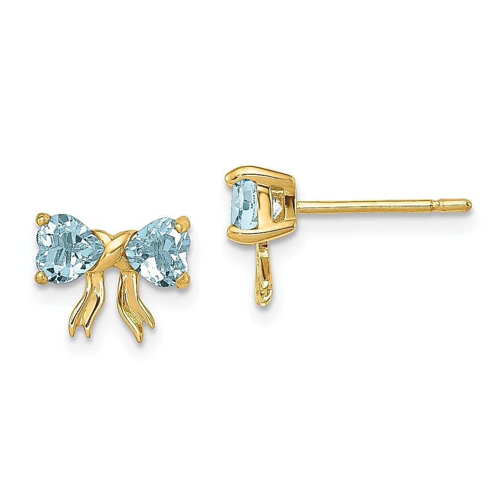 14K Yellow Gold Blue Aquamarine Bow Stud Earrings - March Birthstone Jewelry for Women, Dainty Arrow Post Earrings, Perfect Gift for Her | Ideal for Weddings, Anniversaries & Special Occasions