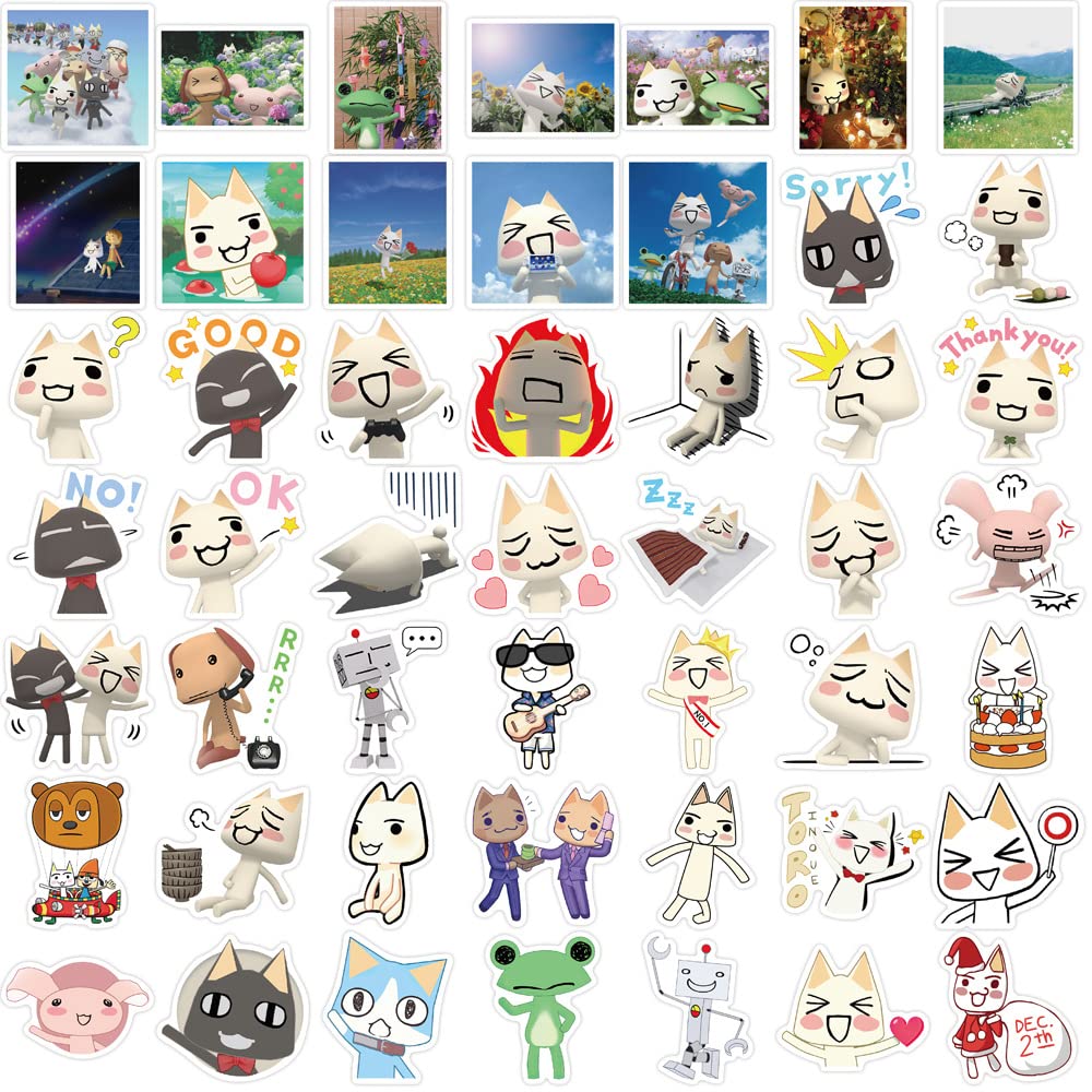50Pcs Cute Toro Inoue Cat Stickers - Waterproof Vinyl Decals for Laptop, Water Bottle, Bike, Skateboard, Luggage, Computer, Snowboard - Perfect Gift for Kids, Girls & Teens - Fun DIY Decoration for School, Office & Travel Accessories
