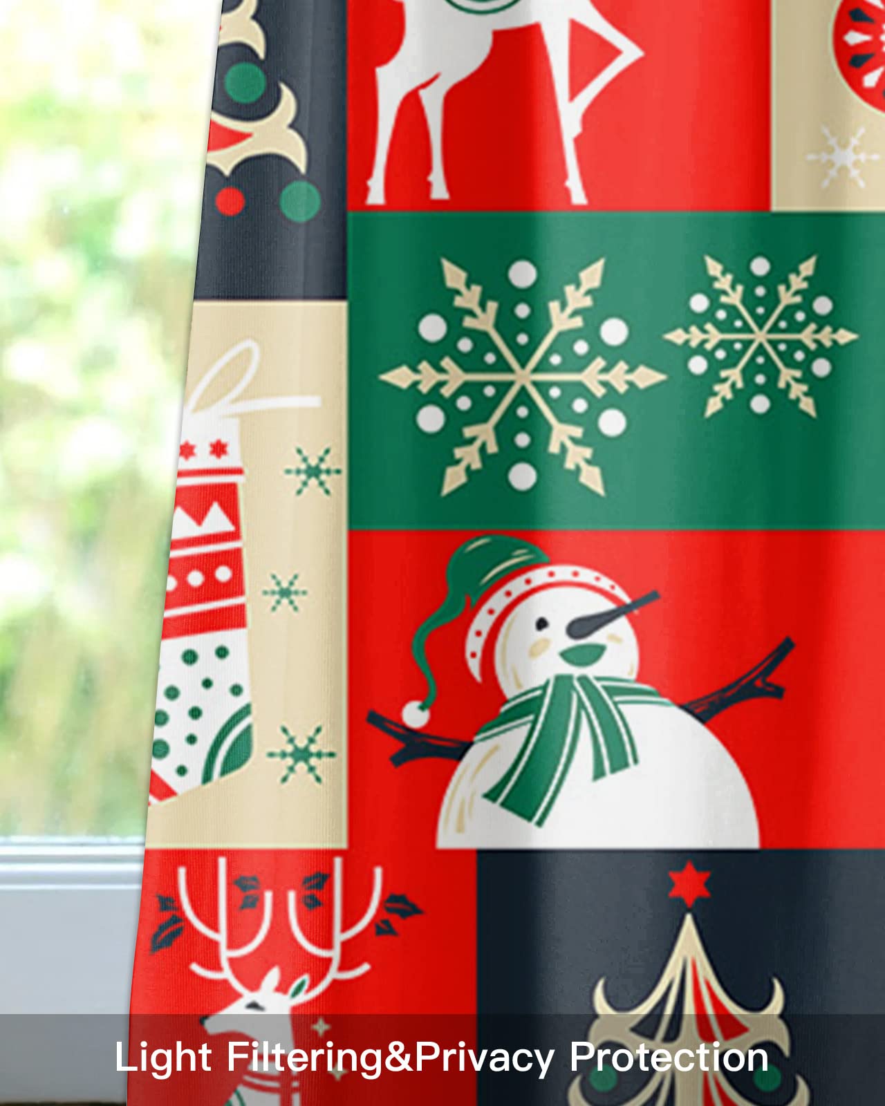 QueenKer Christmas Swag Valance Curtains - Patchwork Snowman Design Rod Pocket Window Topper for Living Room, Kitchen & Bathroom (72