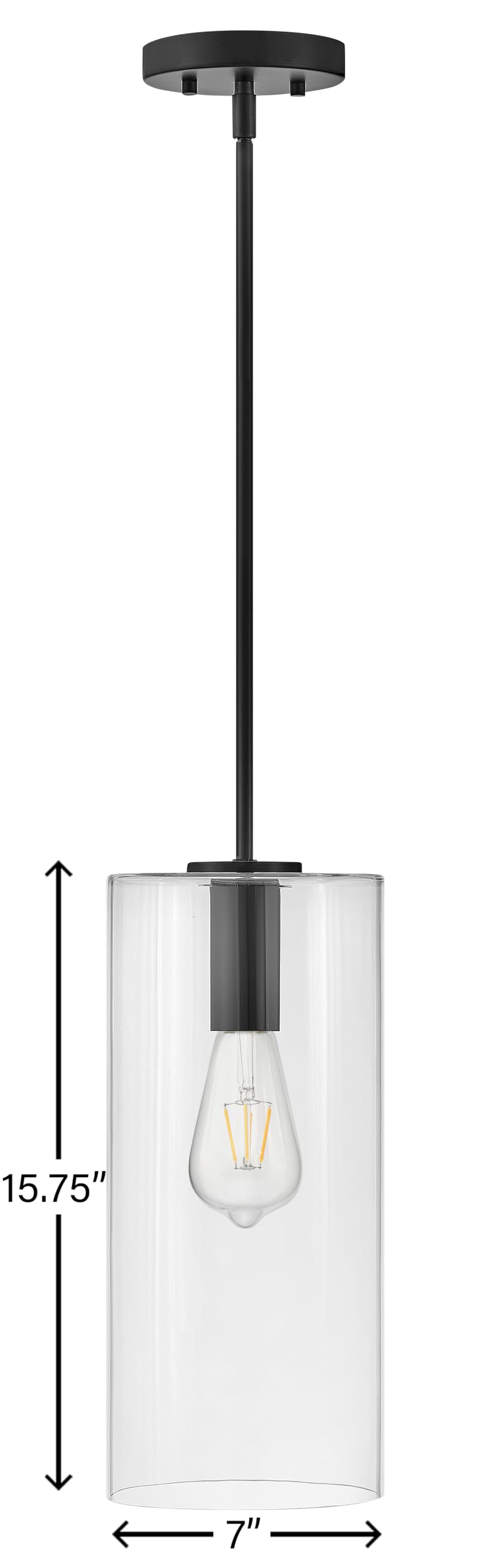 Lark Lane 83377BK Modern Black Single Cylinder Pendant Light with Clear Glass Shade - Sleek Suspended Lighting Fixture for Kitchen Island, Dining Room, or Entryway