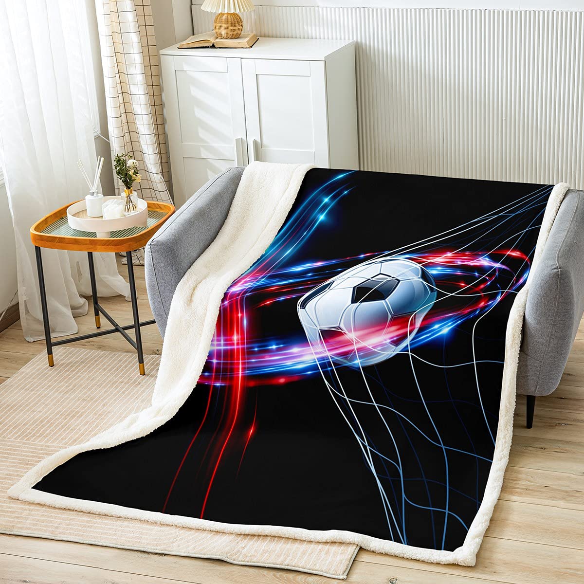 Erosebridal Boys Soccer Sherpa Fleece Blanket - Soft Football Throw for Kids & Teens - 60
