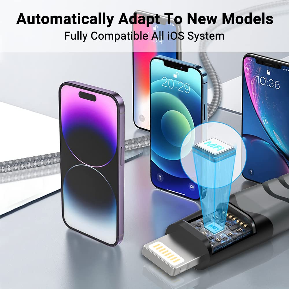 3-Pack MFi Certified Lightning Cable 3FT - Fast Charging USB to Lightning Cable for iPhone 14/13/12/11/X/8/7 - Durable Nylon Braided Charger Cord for Home, Office & Travel