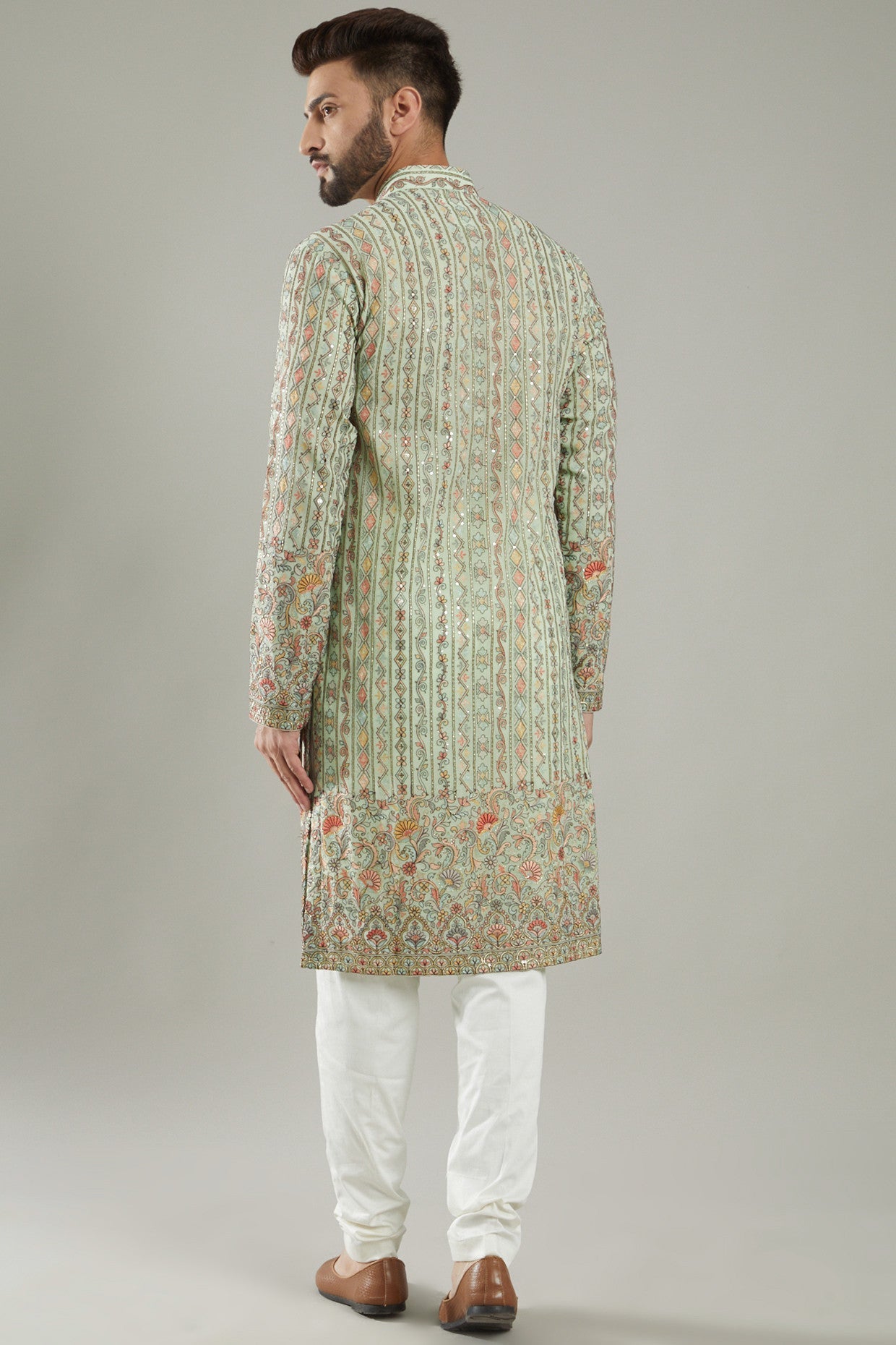 Pastel Green Embroidered Georgette Kurta for Women - Elegant Indian Ethnic Wear for Festivals, Weddings & Casual Outings