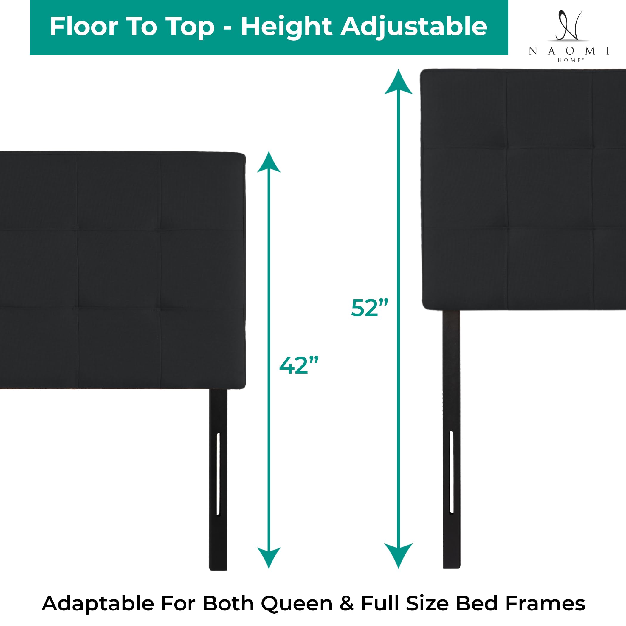 Jessenia Upholstered Tufted Queen Size Headboard - 12 Adjustable Positions, Wall Mounted Linen Fabric Bed Backboard (Black) | Perfect for Modern Bedrooms, Guest Rooms & Apartment Decor