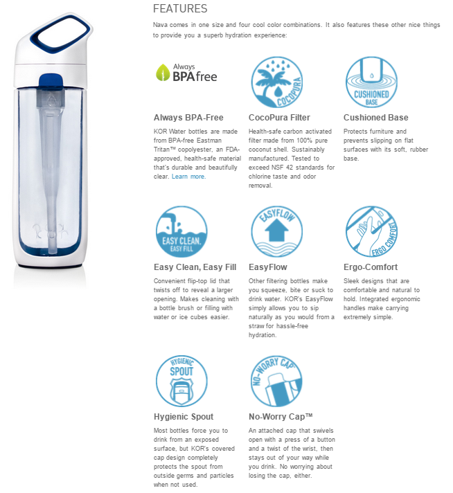 KOR Nava Insulated Stainless Steel Water Bottle 650mL (22oz) - Leak Proof, BPA Free, Keeps Drinks Cold/Hot for 24 Hours - Perfect for Gym, Hiking, Travel & Office Use