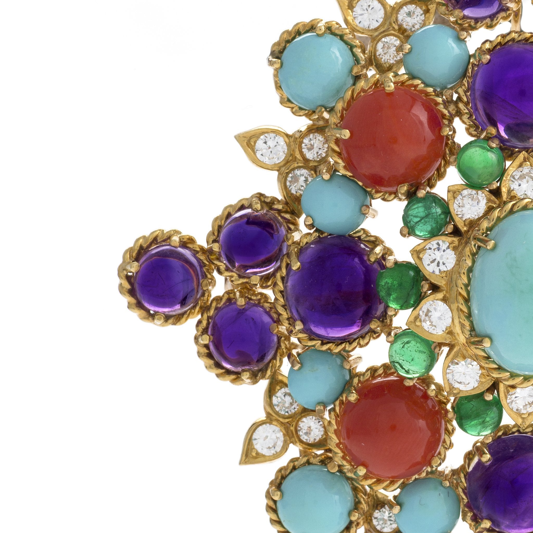 Henry Dunay Exquisite Multi-Gemstone Brooch - 18K Gold Floral Pin for Women | Perfect for Weddings, Galas & Special Occasions