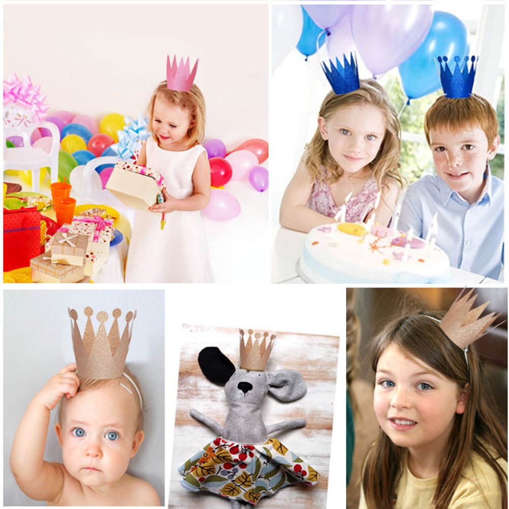 18PCS Princess & Prince Crown Hats for Kids Adults - Pink Silver Glitter Party Hats for Birthday, Wedding, Halloween Costume & Royal Theme Decorations