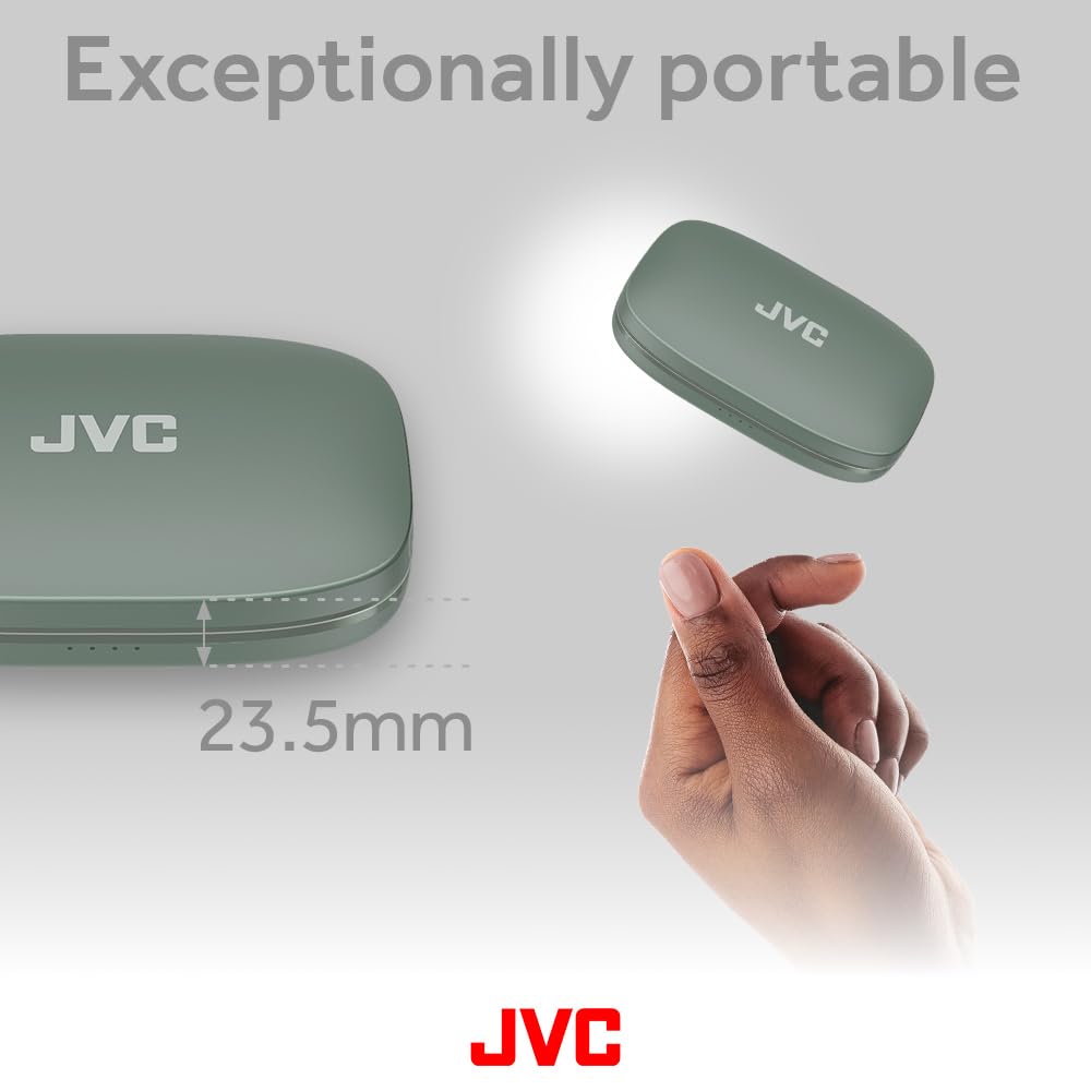 JVC HA-NP50T-G True Wireless Open Ear Earbuds with Active Noise Reduction, 38H Playtime, BT 5.3, IPX4 Waterproof - Sage Green | Multi-Point Connectivity, Mic Muting | Perfect for Running, Gym & Outdoor Activities
