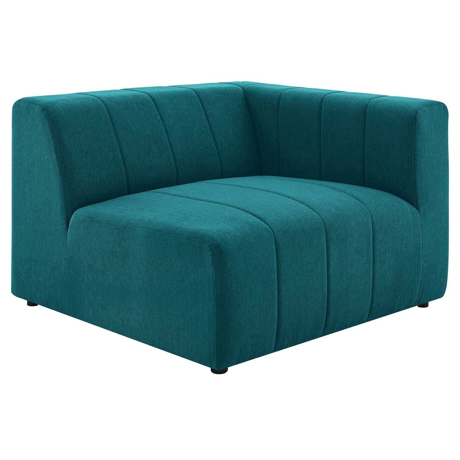 Modway Bartlett Channel Tufted Upholstered 3-Piece Sectional Sofa in Teal - Modern Living Room Furniture for Small Spaces & Apartments