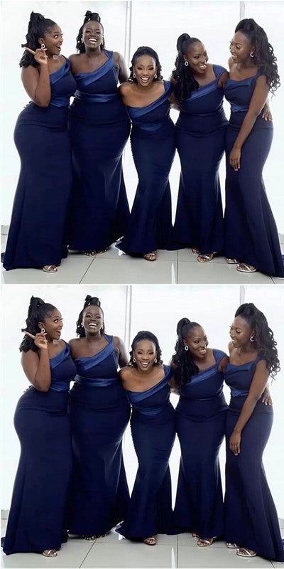 Navy Blue Mermaid One Shoulder Long Bridesmaid Dresses - Elegant Formal Gown for Weddings, Prom & Evening Events | Style WG1189