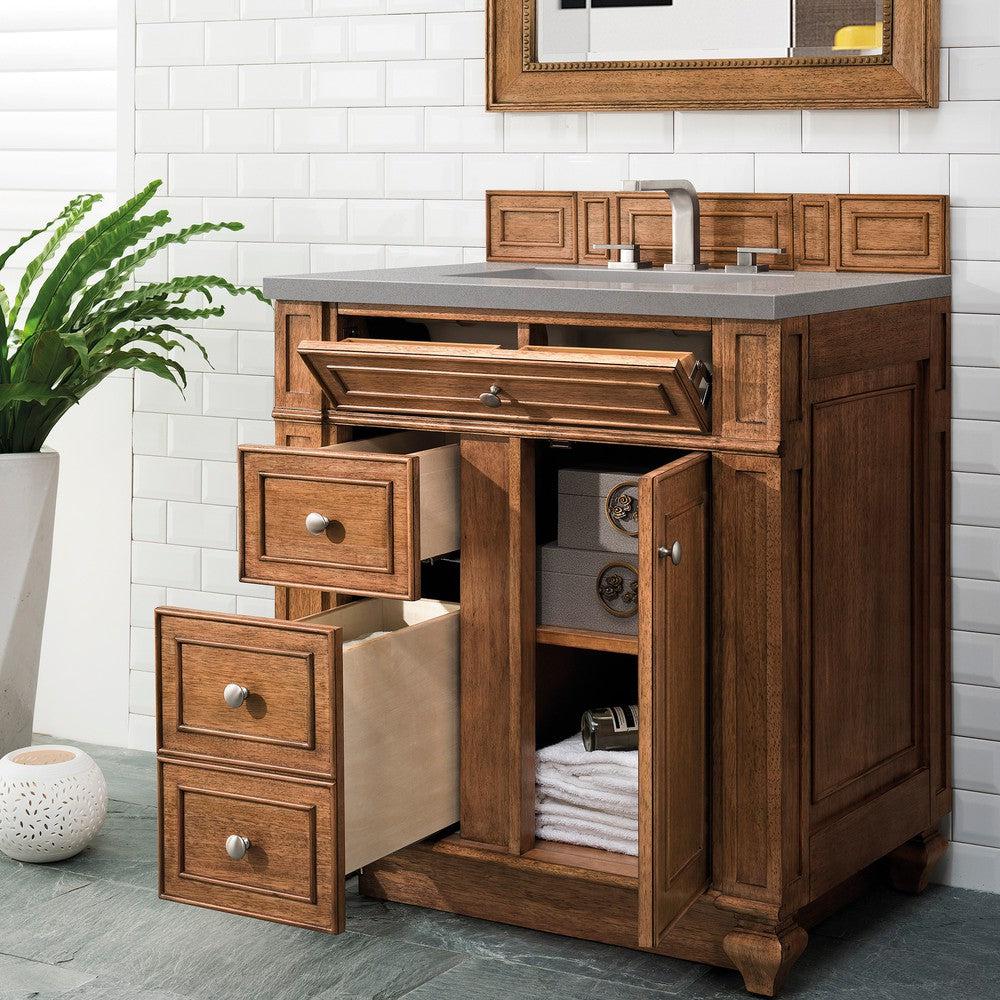 James Martin Vanities Bristol Collection 30-Inch Single Bathroom Vanity in Saddle Brown with Optional Countertops - Perfect for Modern Master Bathrooms and Guest Bathroom Renovations