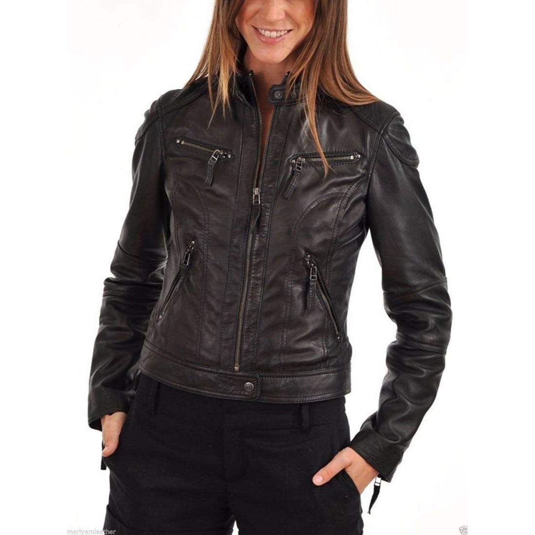 Women's Genuine Leather Biker Jacket - Classic Stylish Black Motorcycle Outerwear for Women | Perfect for Riding, Night Out & Everyday Fashion