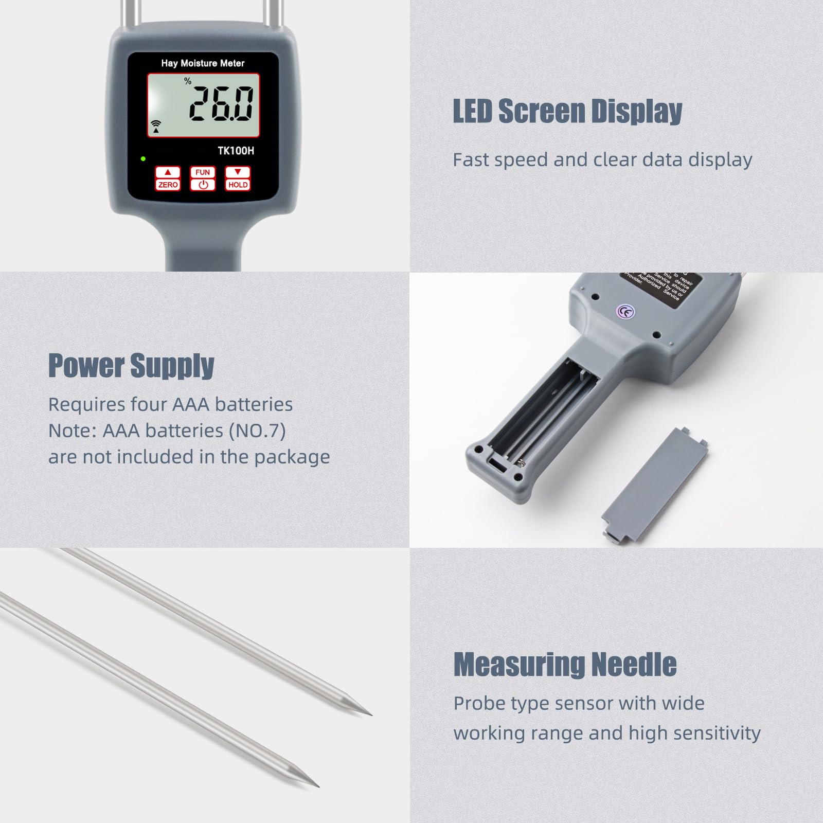 **Portable Hay Moisture Meter - Dual Probe Digital Moisture Tester for Hay, Straw & Forage Grass | Prevent Mold & Spoilage | Ideal for Farming, Agriculture & Livestock Feed Storage**