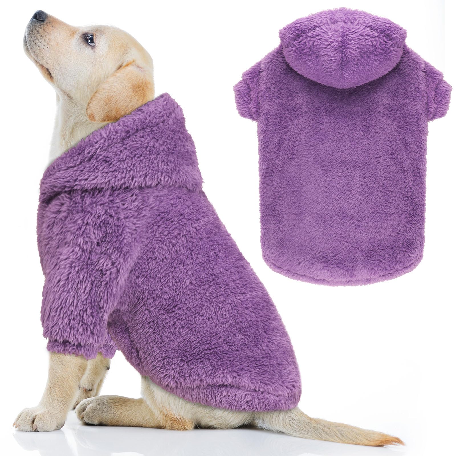 Soft Double-Sided Plush Fleece Dog Hoodie - Warm Purple Sweater for Large Dogs | Cozy Winter Outfit for Outdoor Walks & Indoor Lounging