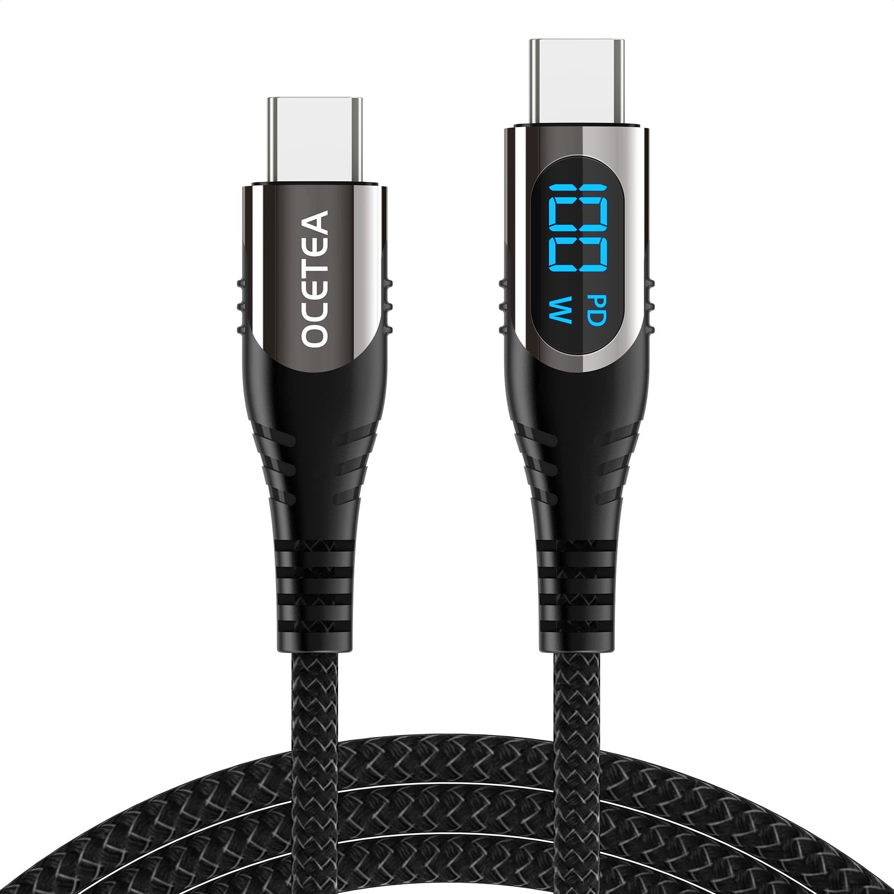 100W USB C to USB C Fast Charging Cable with LED Display - PD Compatible for iPhone 16/15 Pro Max, Galaxy S24/S23 Ultra, Huawei, MacBook Pro, Steam Deck - Perfect for Travel, Office & Gaming (2M/6.6ft)