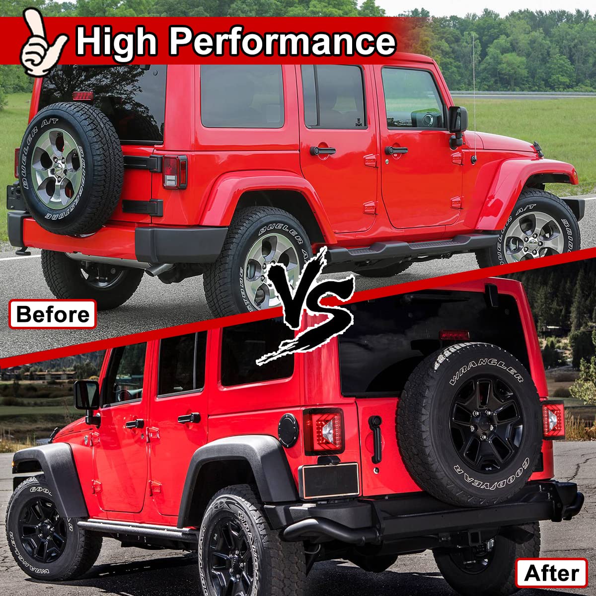Nixon Offroad LED Tail Lights for Jeep Wrangler JK & JKU (2007-2018) - Glossy Black Housing with Clear Lens - Waterproof Rear Light Assembly Replacement Pair - Perfect for Off-Roading & Night Driving
