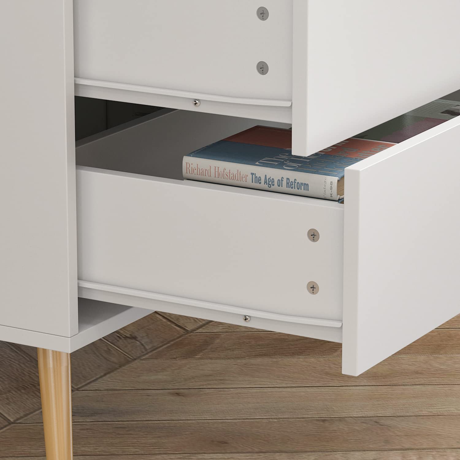 Modern 5-Drawer Dresser Storage Chest with Gold Metal Legs & Handles - Solid Wood Bedroom Dresser for Clothes Organization, White (27.4”L x 15.6”W x 44.9”H) - Perfect for Bedroom, Living Room & Nursery Storage Solutions