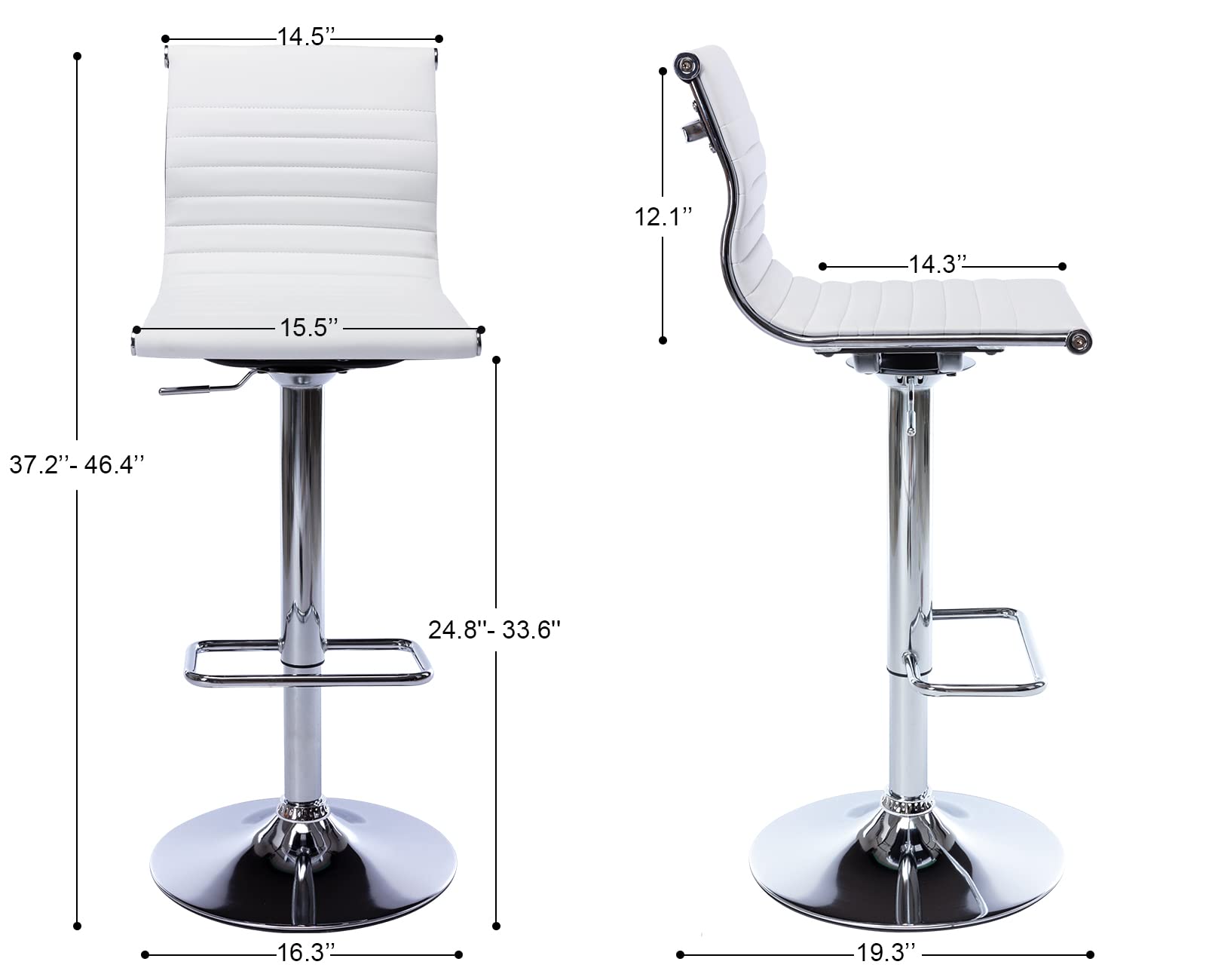 Modern Adjustable Swivel Bar Stools with Back - Faux Leather Counter Height Bar Chairs for Kitchen Island, Breakfast Bar & Dining Room - Comfortable Seating for Home & Restaurants (White, 1 Pack)
