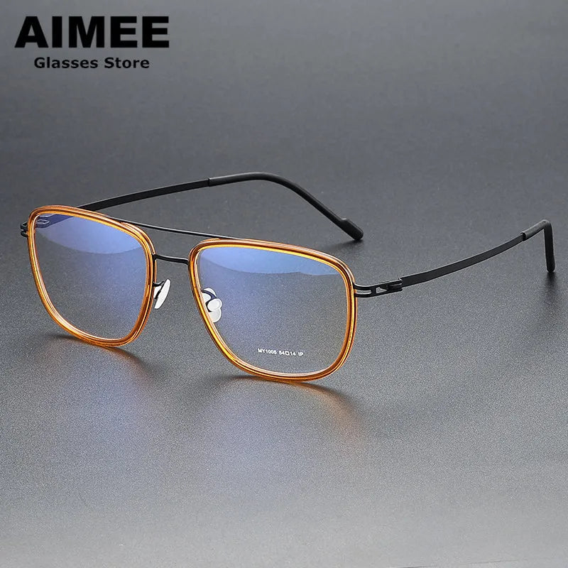Aimee Unisex Full Rim Square Double Bridge Acetate Steel Eyeglasses 1315 - Stylish & Durable Frames for Men & Women - Perfect for Work, Reading & Fashion Accessories