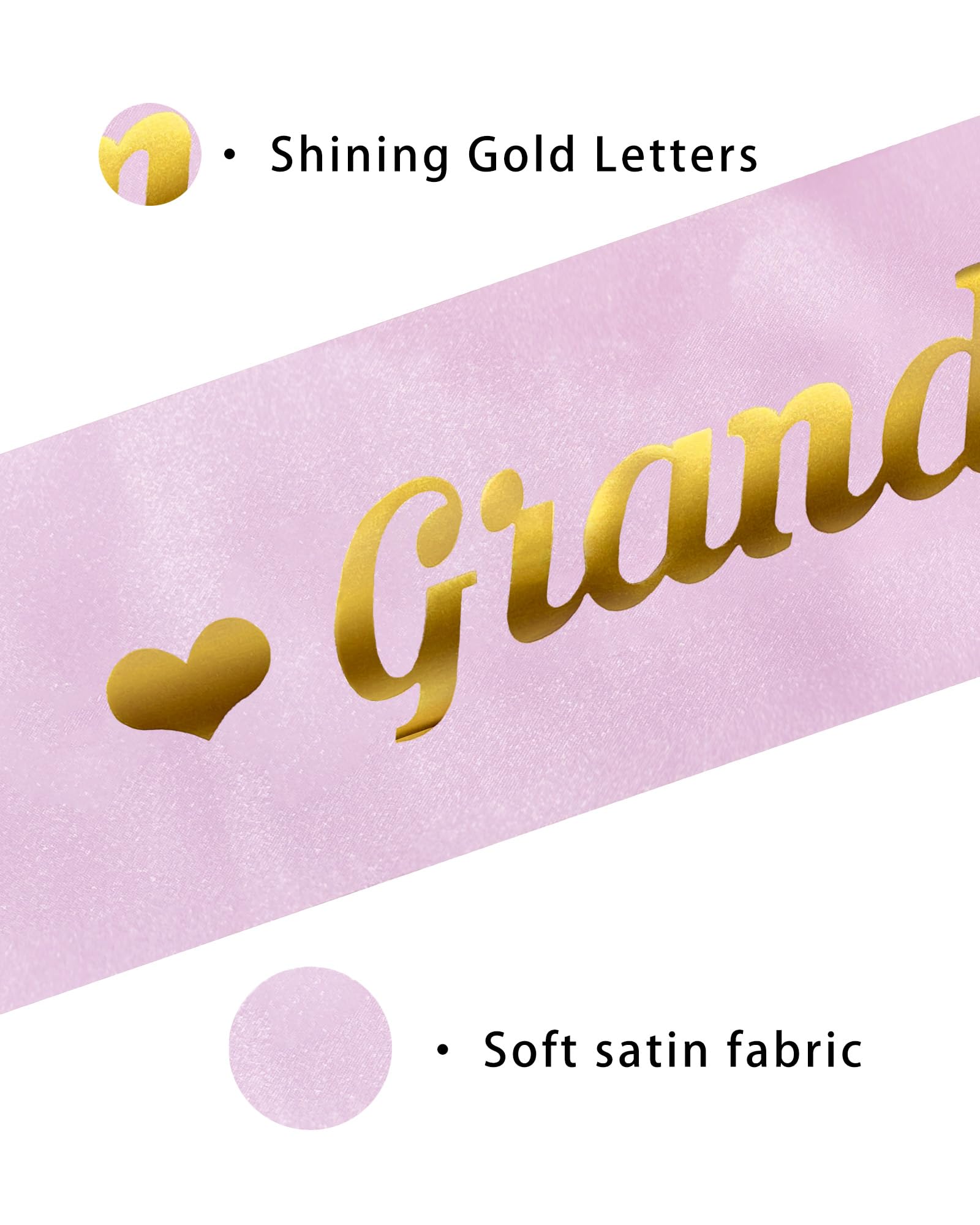Light Pink Satin Grandma to Be Sash with Gold Heart Font - Perfect Baby Shower Gift for Grandmother (Gender Neutral) | Baby Shower Decorations, Pregnancy Announcement & Gender Reveal Party Accessories