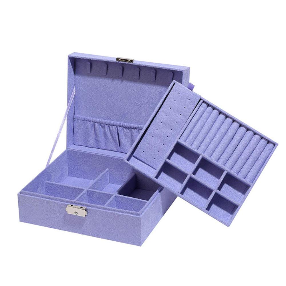 2-Layer Lockable Suede Jewelry Organizer Box - Portable Leather Watch, Earring, Ring & Bracelet Storage Case (Light Purple) | Perfect for Travel, Gift Giving & Home Display