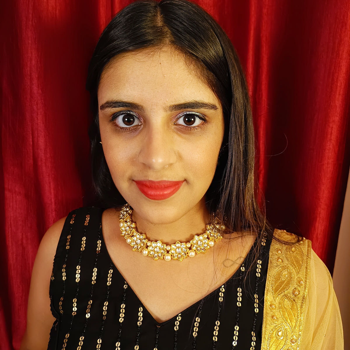 Luxury Gold Plated Royal Kundan Necklace and Earrings Set (D379) - Perfect for Weddings, Parties, and Special Occasions
