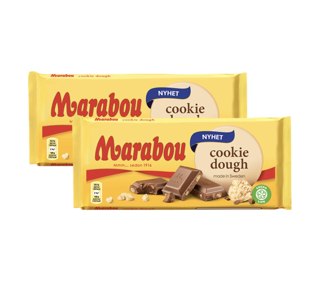 Marabou Cookie Dough Chocolate Bars 185g (2-Pack) - Swedish Milk Chocolate with Cookie Pieces - Perfect for Snacking, Gifts & Dessert Toppings