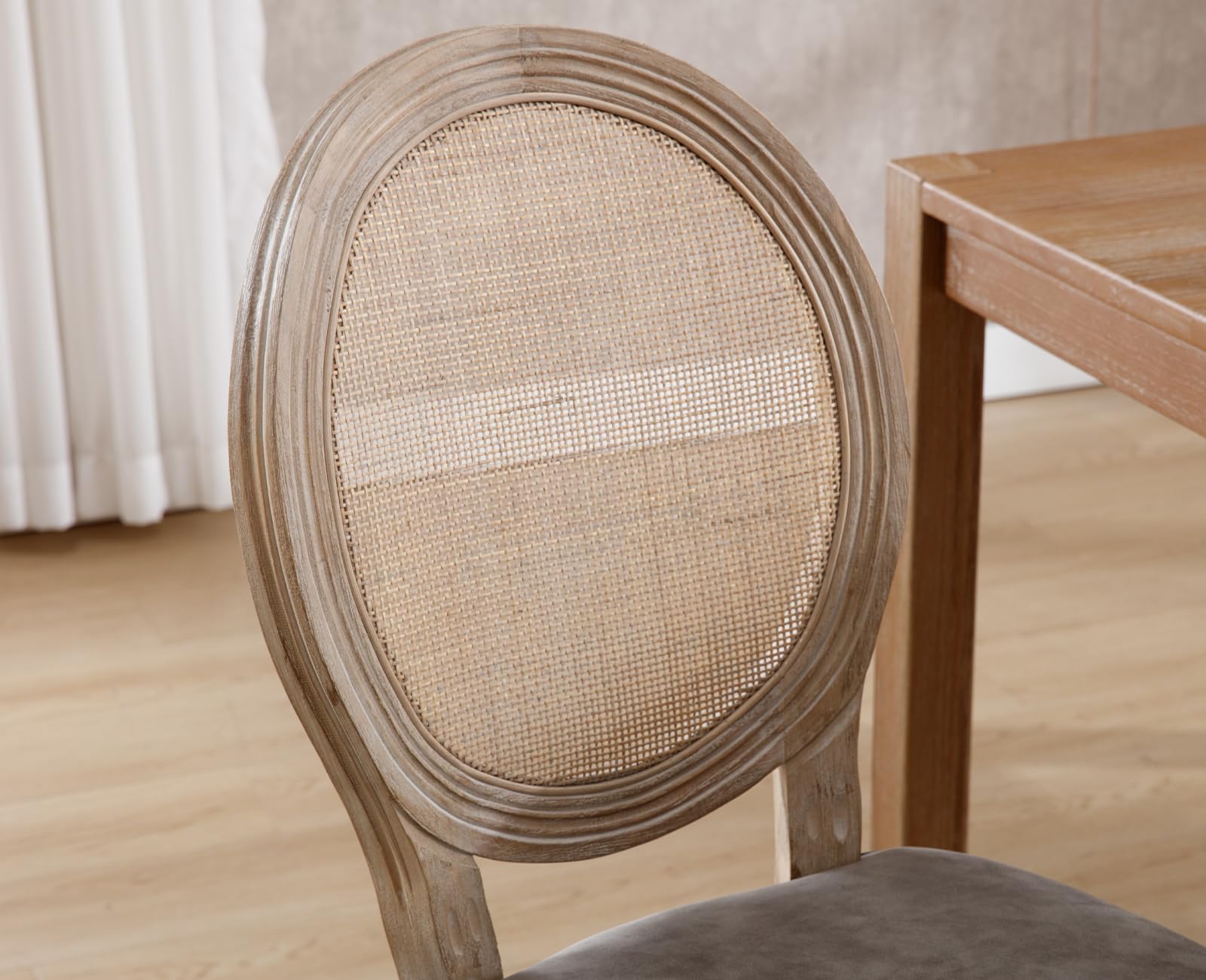 Farmhouse Rattan Dining Chairs Set of 2 - French Country Style Leather Upholstered Round Back Side Chairs for Kitchen, Restaurant, Dining Room & Living Room - Grey (2 Pieces) | Perfect for Rustic Home Decor, Indoor Dining & Cozy Gatherings