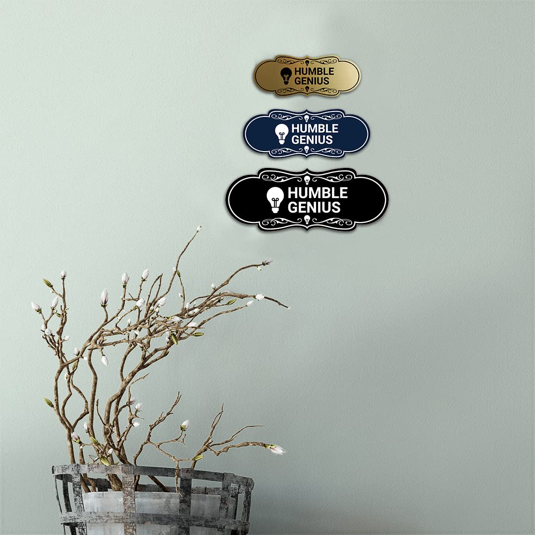 Humble Genius Sign - Small Blue Wall Decor for Home Office, Bedroom & Living Room - Inspirational Quote Artwork