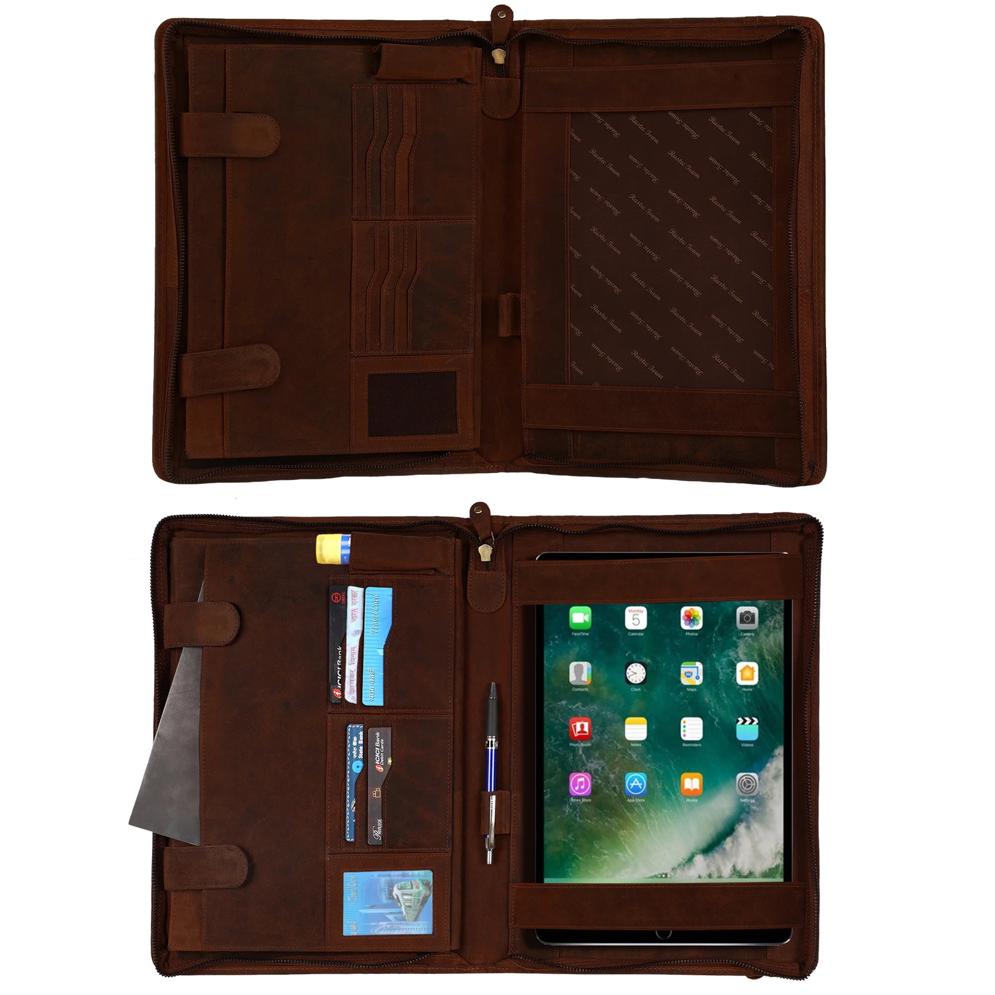 Premium Business Leather Portfolio - Professional Dark Brown Leather Document Holder for Men & Women - Perfect for Office, Meetings, and Business Travel