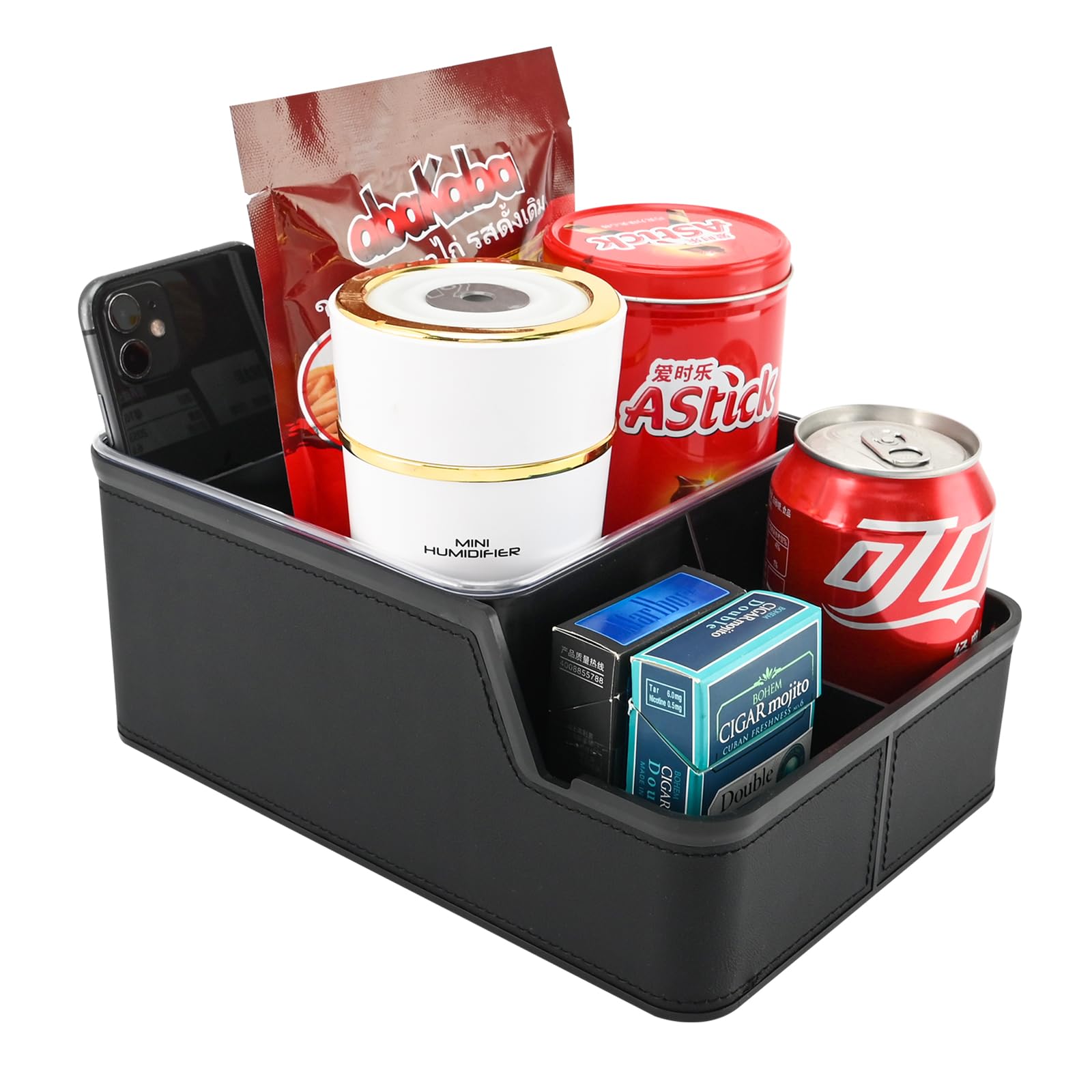 Car Seat Gap Organizer - Black Back Seat Storage Box with 3 Compartments & Non-Slip Cup Holder Tray | Perfect for Road Trips, Family Travel & Daily Commute