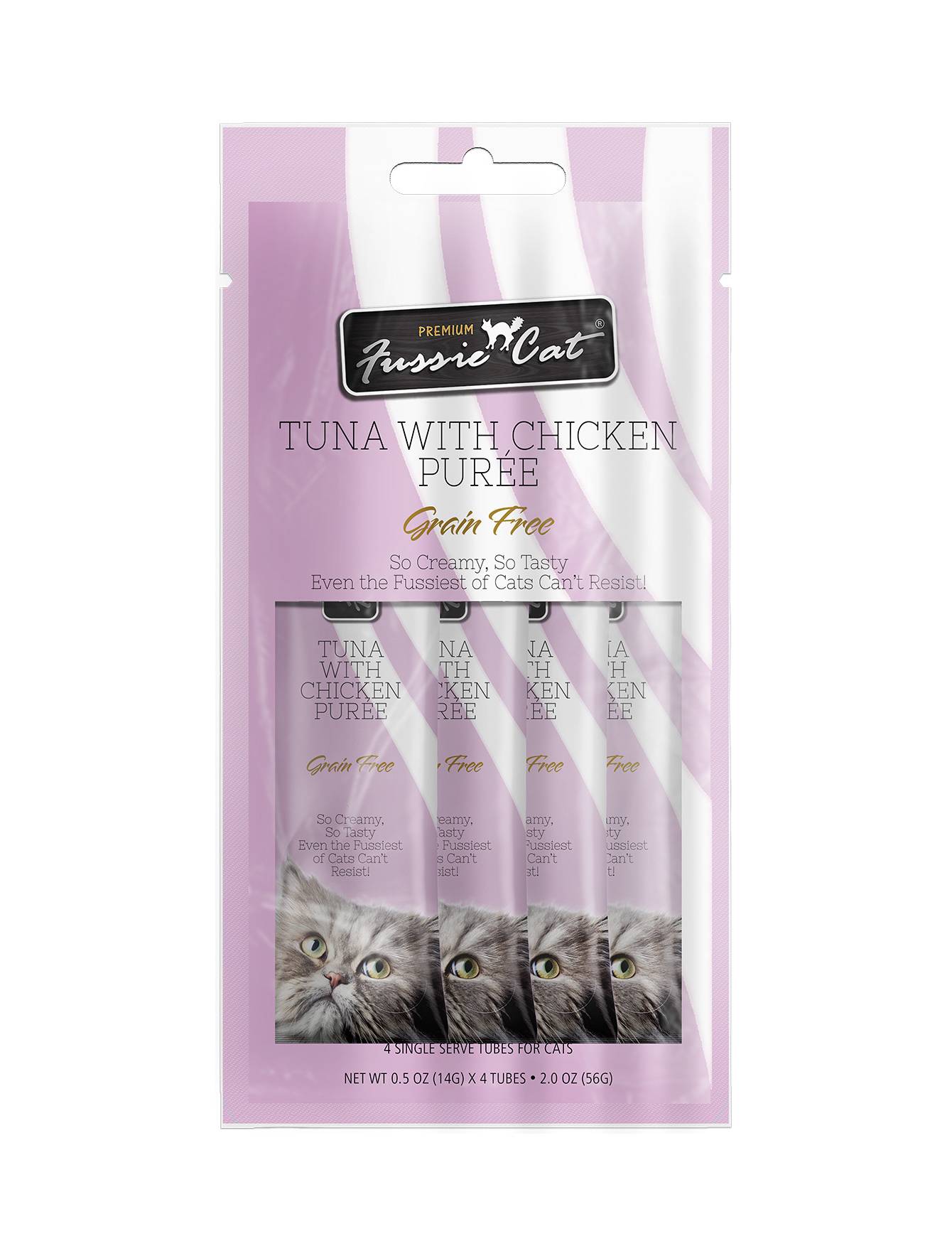 Premium Fussie Cat Puree Tuna & Chicken Cat Treat - 14g x 4 Pack | Grain-Free Wet Cat Food Topper | Perfect for Picky Eaters & Senior Cats | Use as Reward, Training, or Mealtime Enhancer