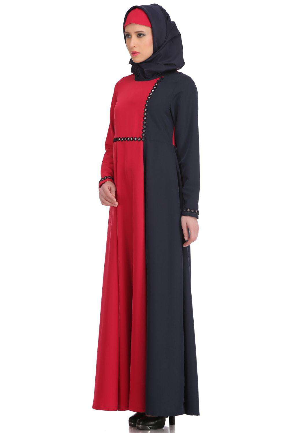 Maizah Rose Pink & Navy Blue Kashibo Abaya - Modest Islamic Dress for Women, Elegant Prayer Gown, Perfect for Eid, Mosque & Special Occasions
