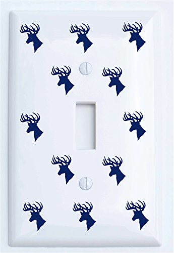 Navy Deer Print Light Switch Plate and Outlet Covers - Woodland Forest Animal Nursery Wall Decor - Single Toggle Switch Cover - Perfect for Kids Room, Cabin, Rustic Home Decor