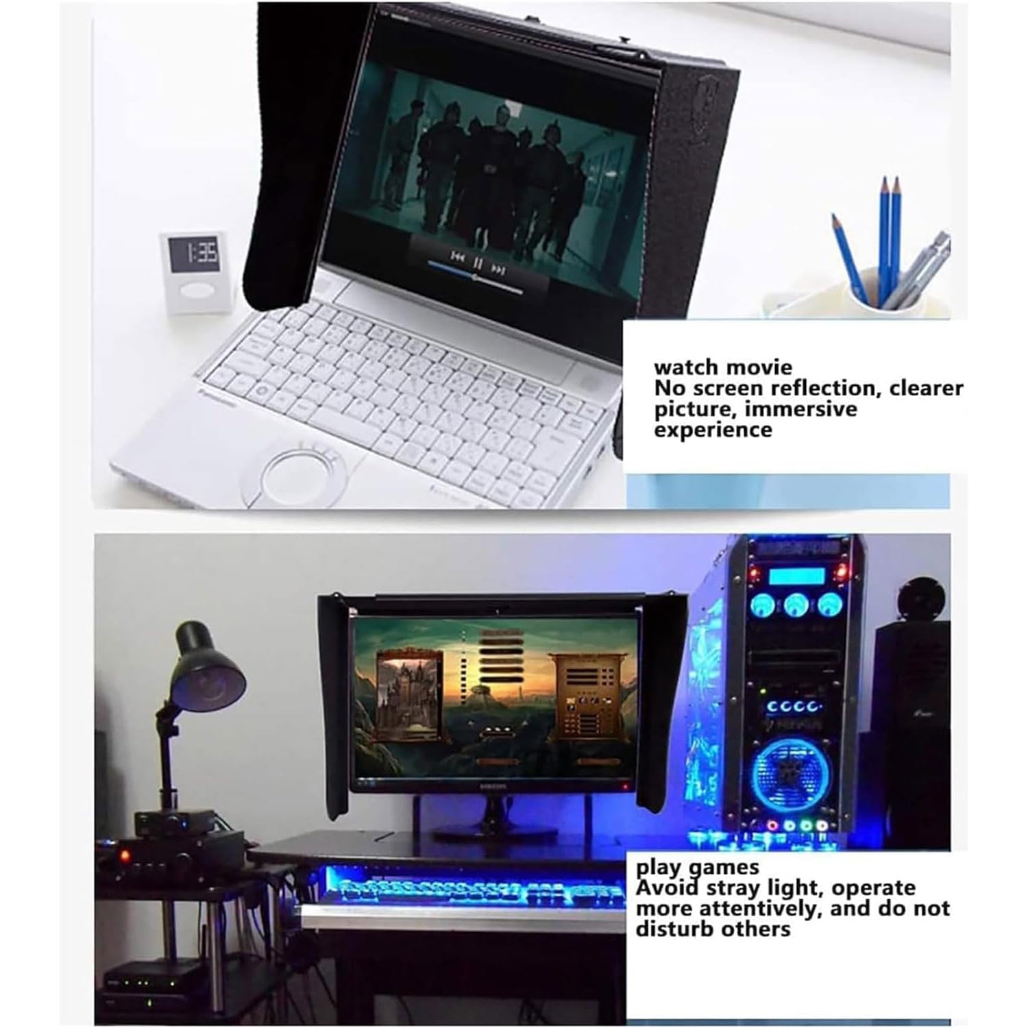 17-27 Inch Monitor Sunshade with Fixed Band - Foldable Anti-Glare & Dustproof Laptop Screen Cover for 17-27