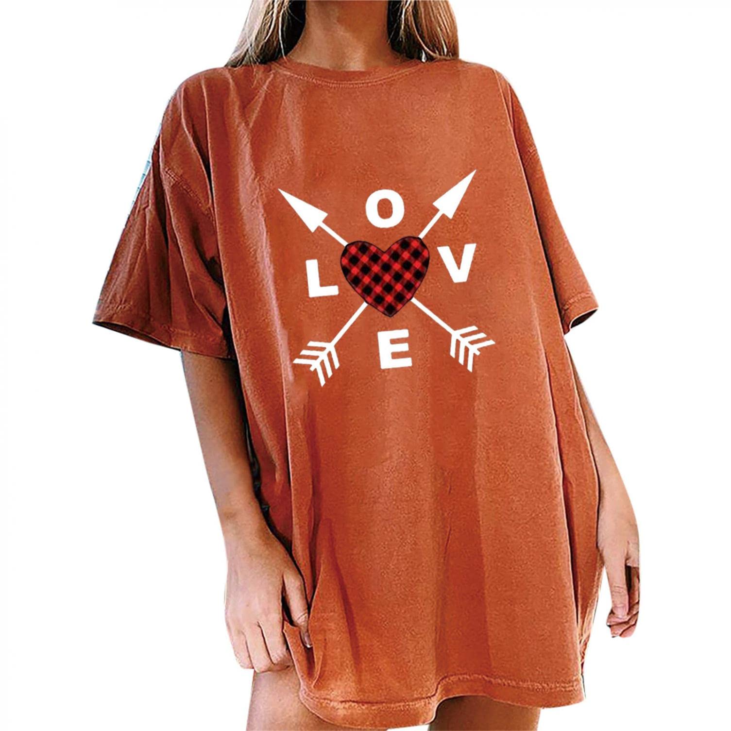 **Aayomet Women's Plus Size Graphic Crew Neck T-Shirt - Valentine's Day Love Print Blouse for Casual & Summer Outfits**    **Use Case:** Perfect for Valentine's Day, date nights, summer vacations, or casual everyday wear.