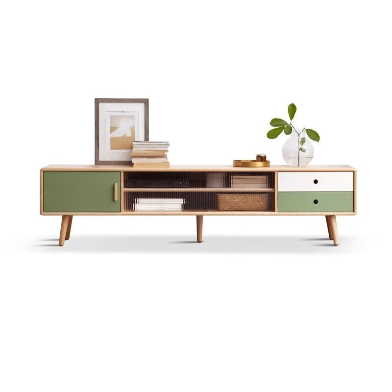 Solid Beech Wood TV Stand - Rustic Forest Style Media Console for Living Room, Bedroom & Home Theater