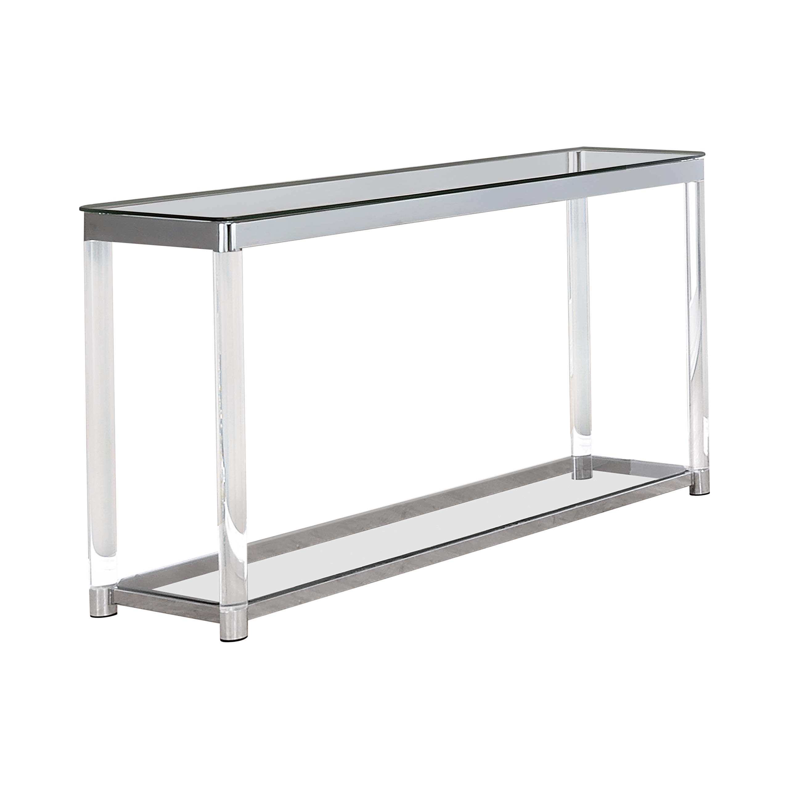 Anne Sofa Table with Lower Shelf - Chrome & Clear Glass End Table - Modern Living Room Furniture for Small Spaces | Perfect for Holding Lamps, Books & Decor