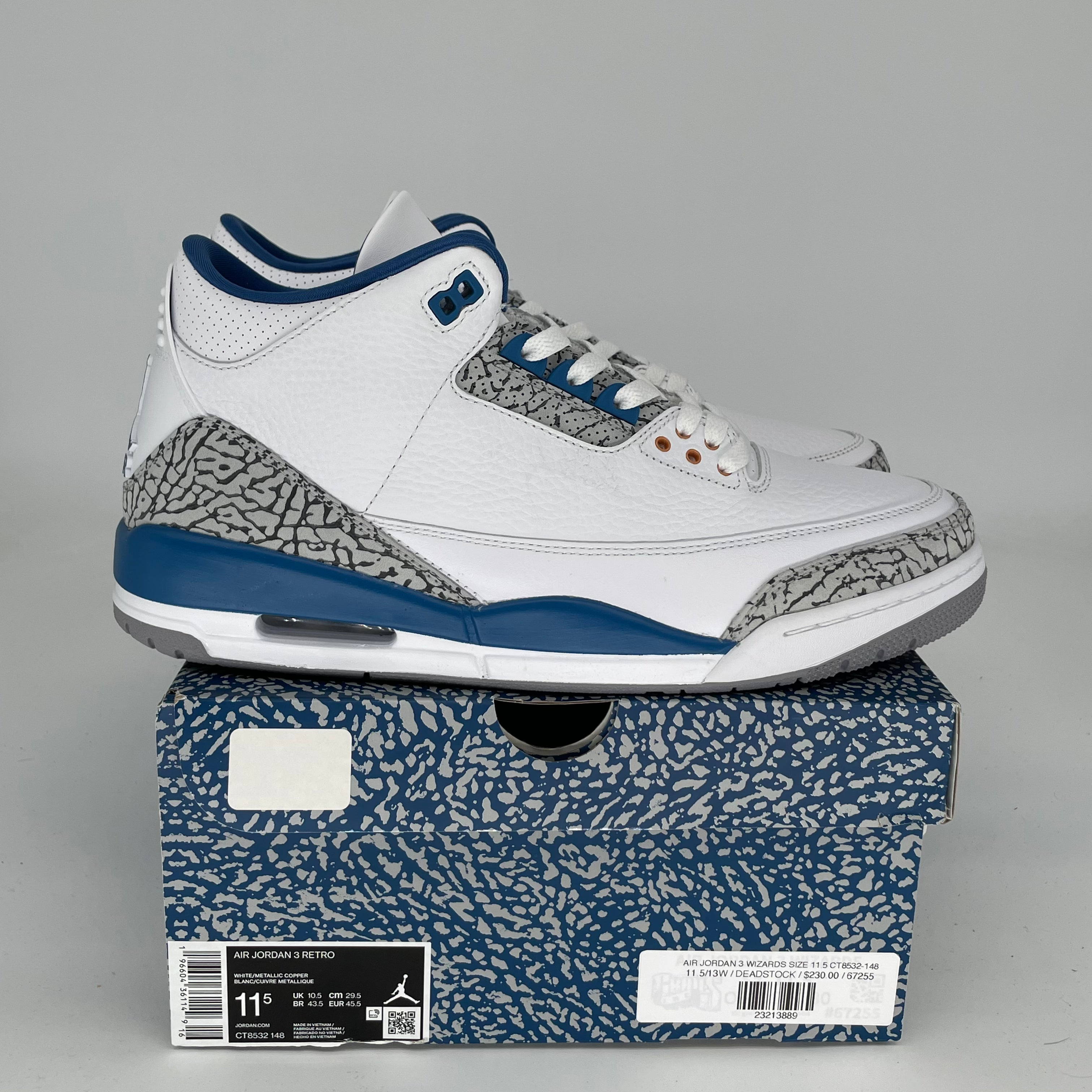 AIR JORDAN 3 Retro WIZARDS Basketball Shoes Men's Size 11.5 - Authentic CT8532-148 | Perfect for Streetwear, Sneaker Collection & Basketball Games