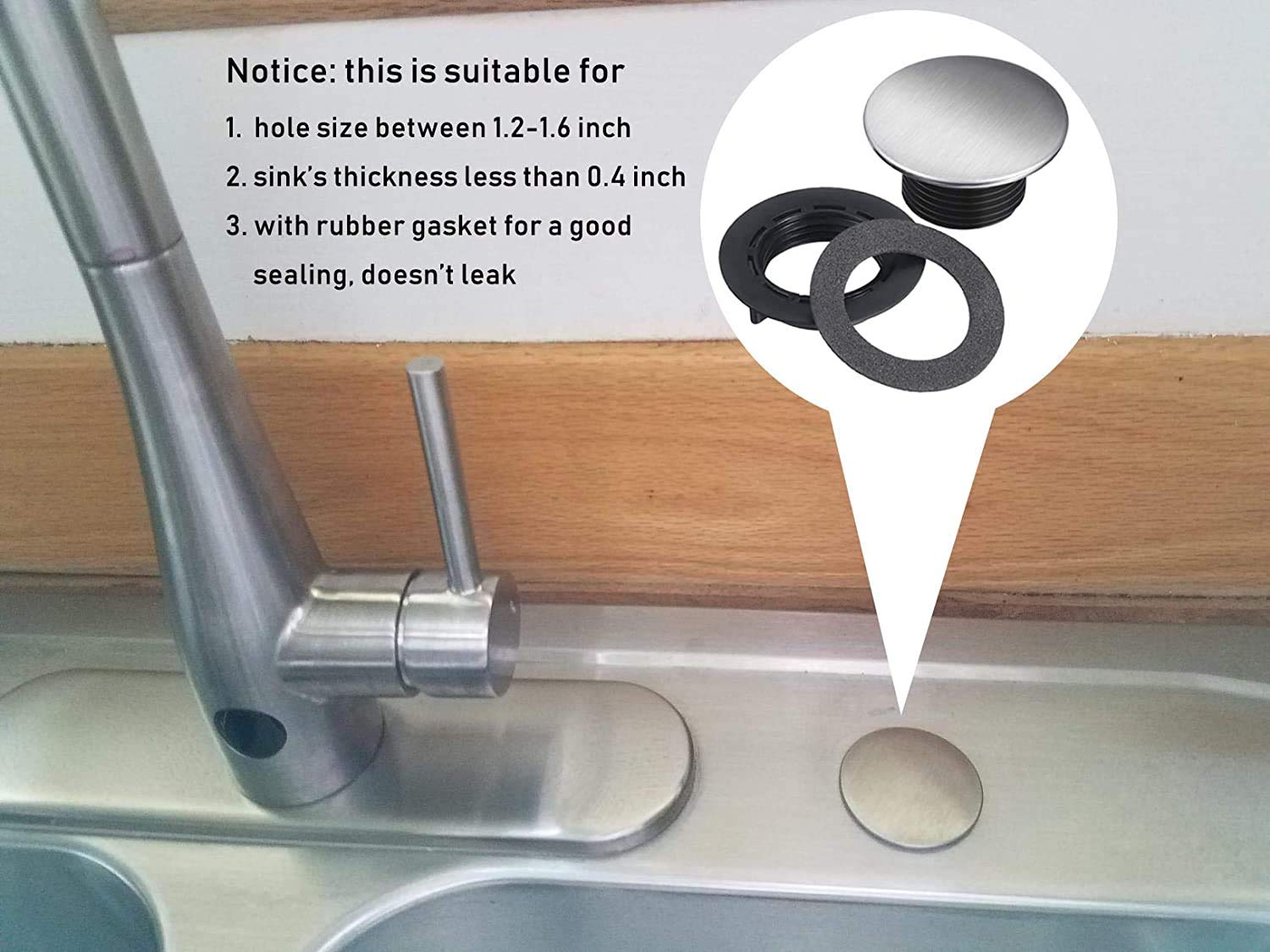 2 Pack Stainless Steel Kitchen Sink Hole Covers (1.2