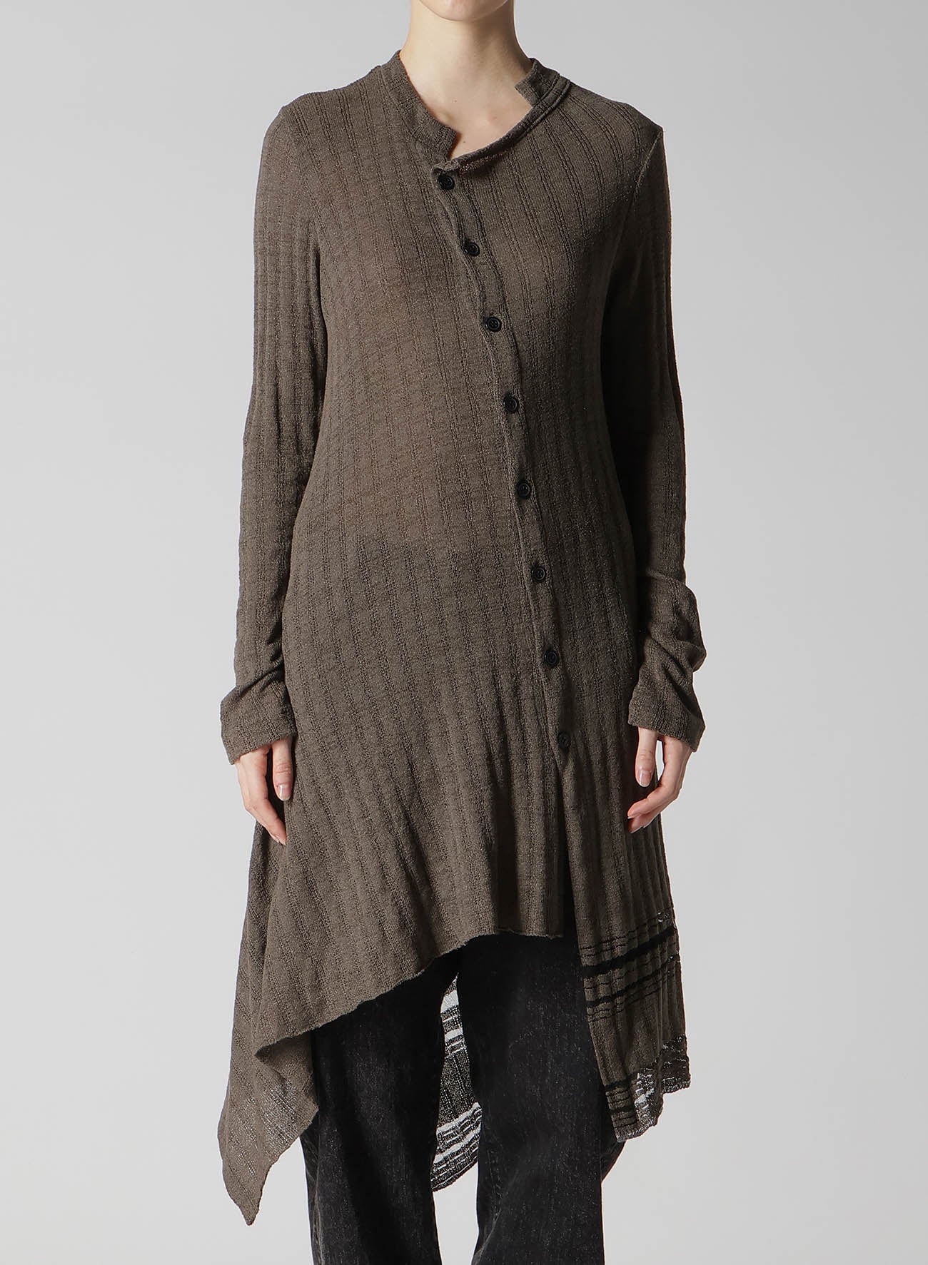 Drop Needle Rib Stripe Asymmetric Long Cardigan - Stylish Oversized Knit Sweater for Women, Perfect for Fall & Winter Layering, Office Wear & Casual Outfits
