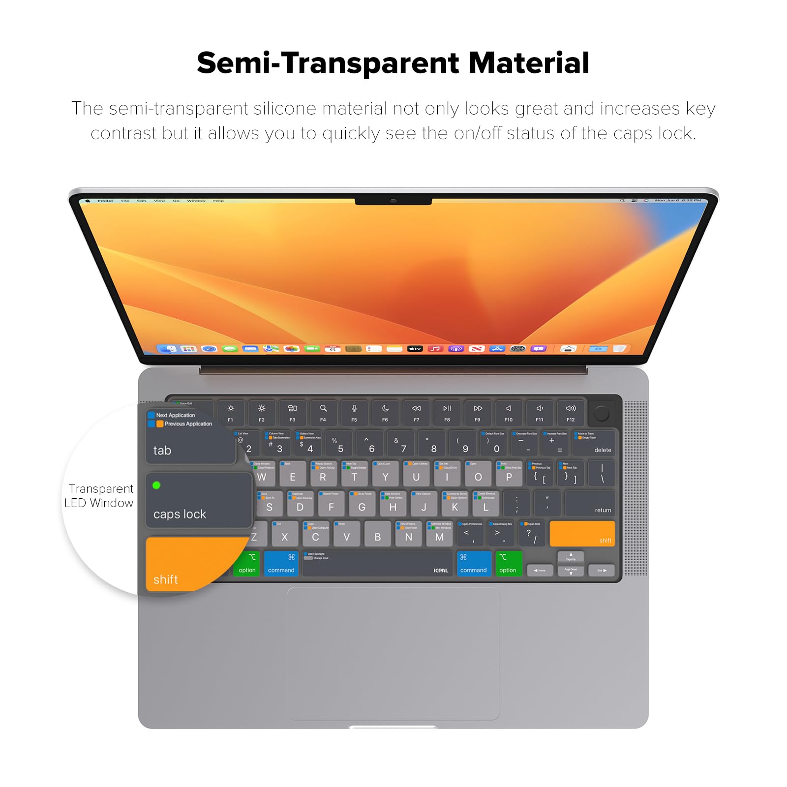 JCPal MacBook Keyboard Cover with Shortcut Guide - Compatible with MacBook Pro 14