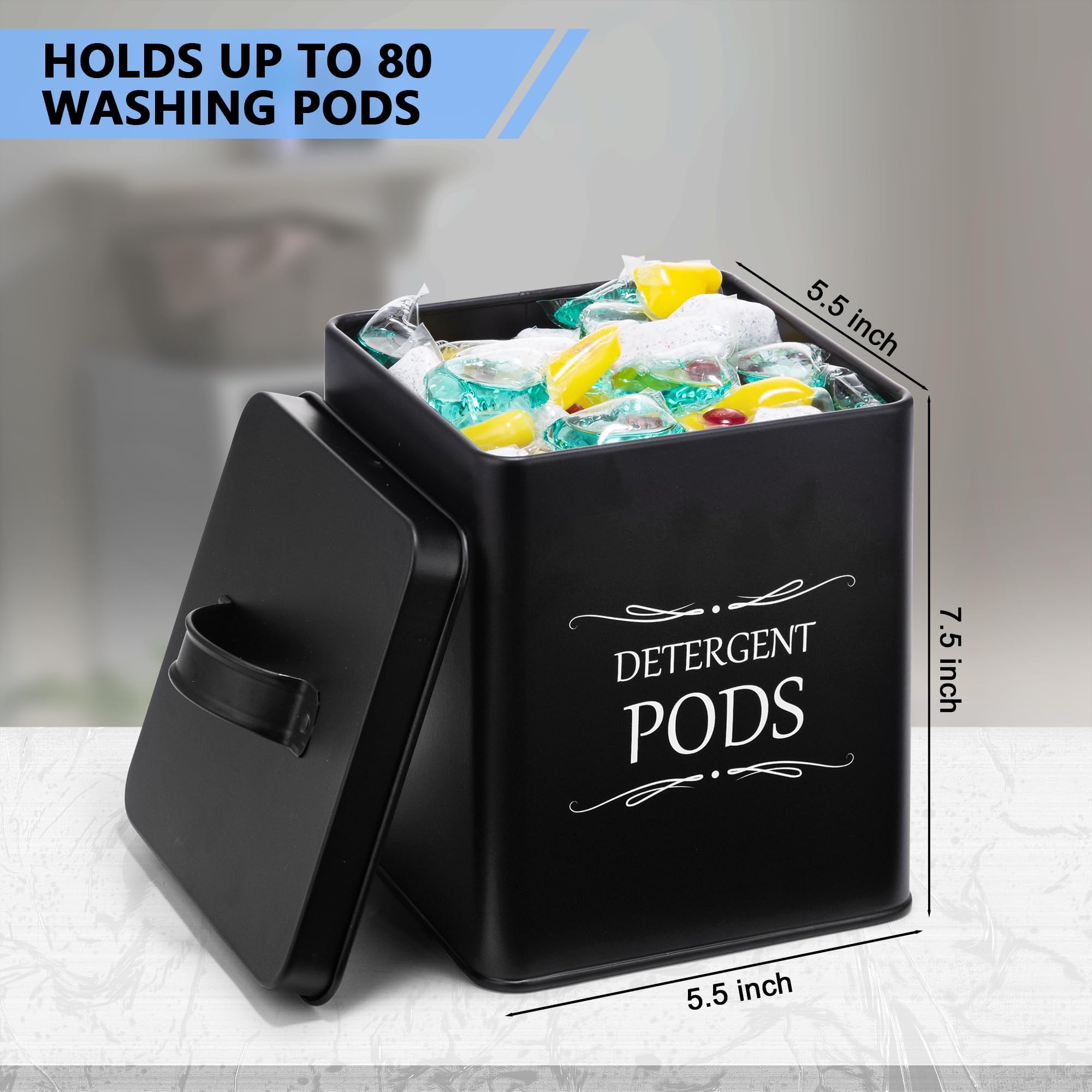 Meraki Home Laundry Detergent Container Set - 2-Pack with Scoop for Detergent Sheets & Pods - Laundry Room Storage Organizer in Matte Black | Perfect for Organized Laundry Rooms & Small Spaces
