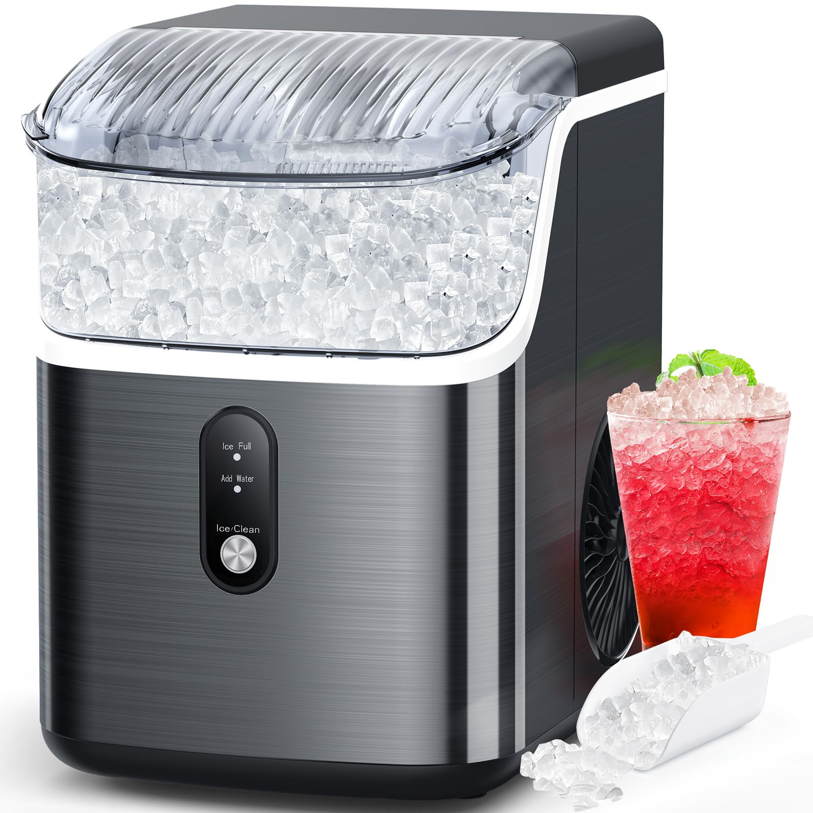 COWSAR Countertop Nugget Ice Maker - 34Lbs/Day Portable Pebble Ice Machine with Self-Cleaning & One-Button Operation for Home, Kitchen, Party - Perfect for Cocktails, Sodas, and Beverage Stations