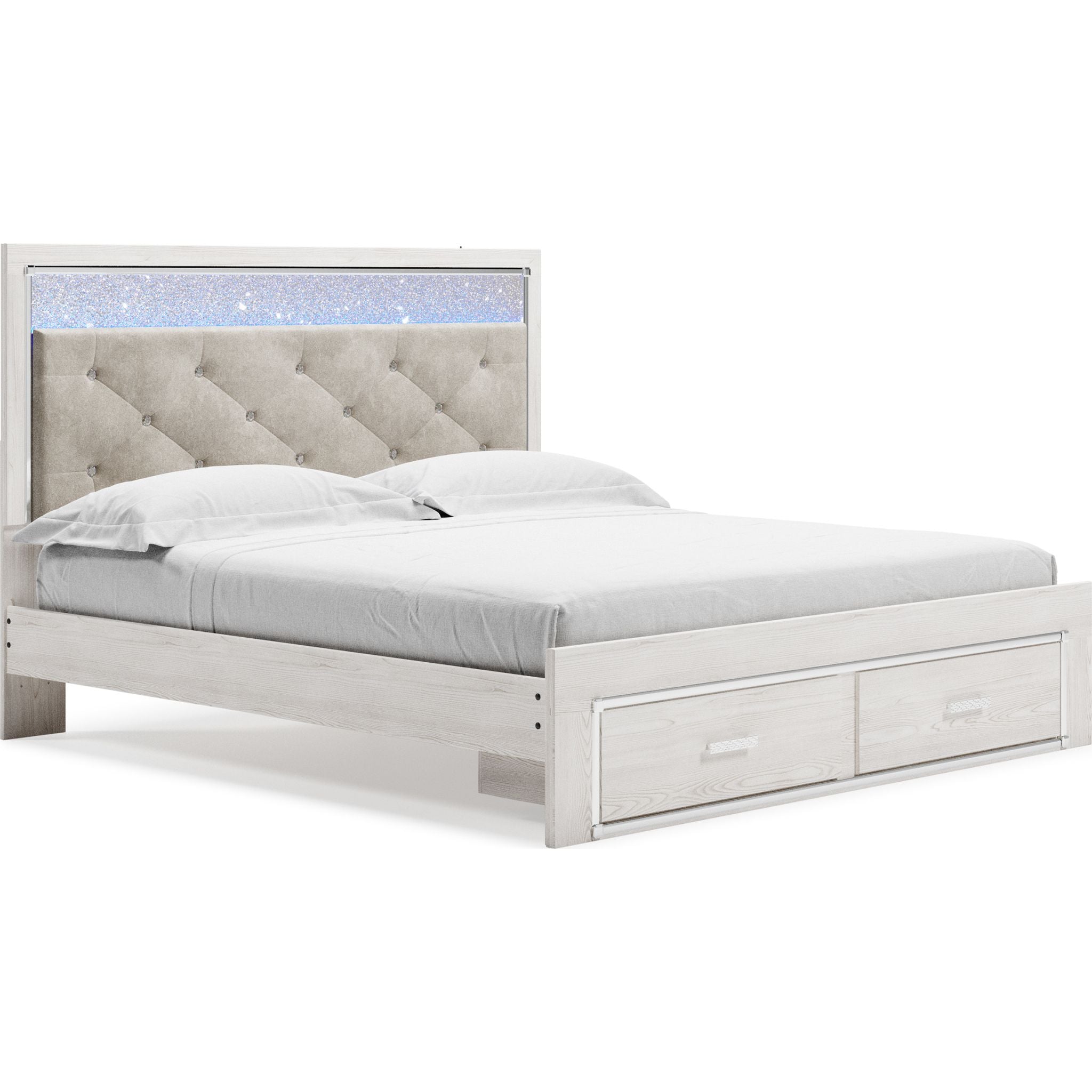 Altyra White Storage Bed with Underbed Drawers - Modern Platform Bed Frame with Hidden Storage for Small Spaces, Bedroom & Guest Room Organization
