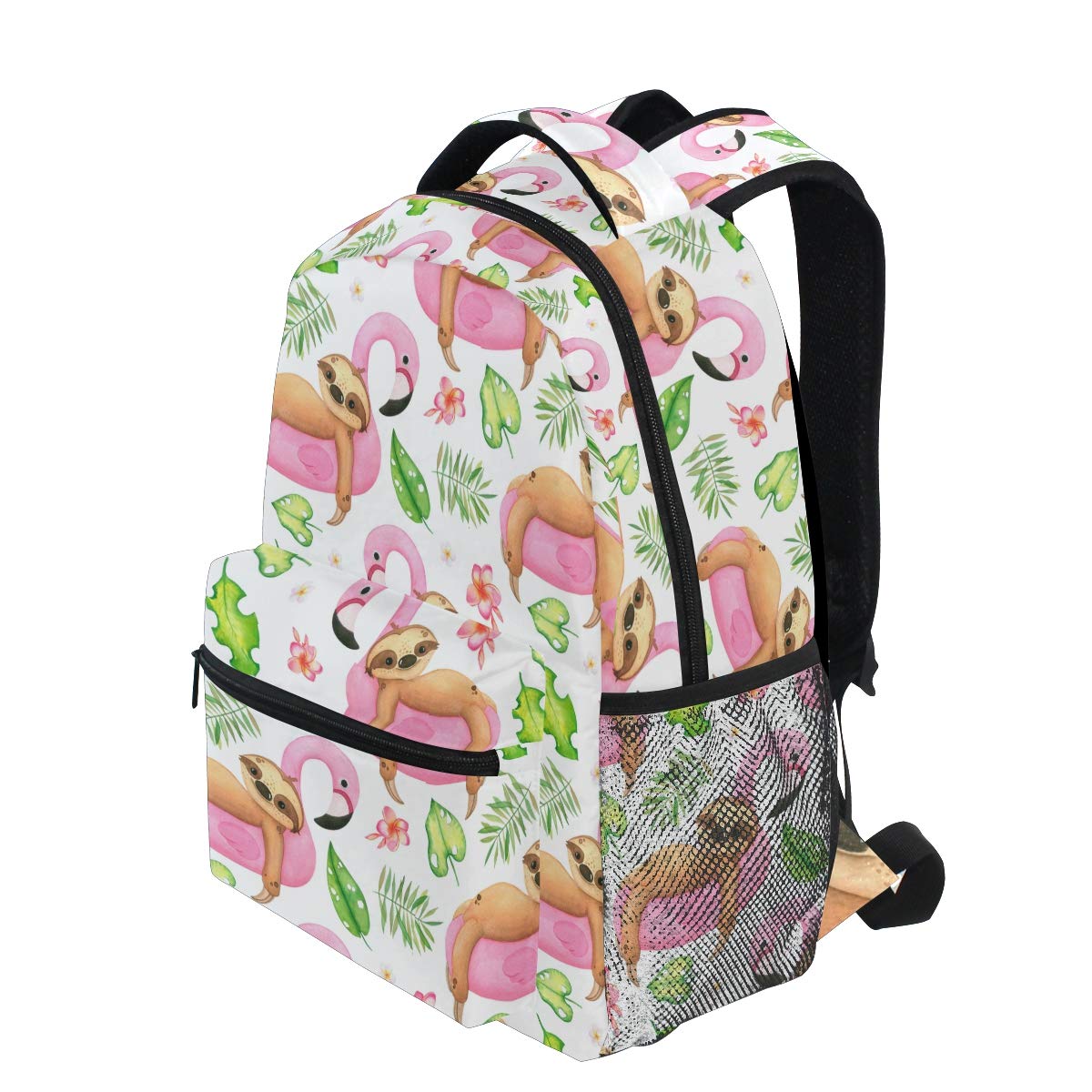 Pfrewn Summer Sloth Palm Leaf Floral Backpack - Water Resistant Daypack for Men & Women, Tropical Animal Print Mini Bookbag for Travel, Sports & Beach Outings